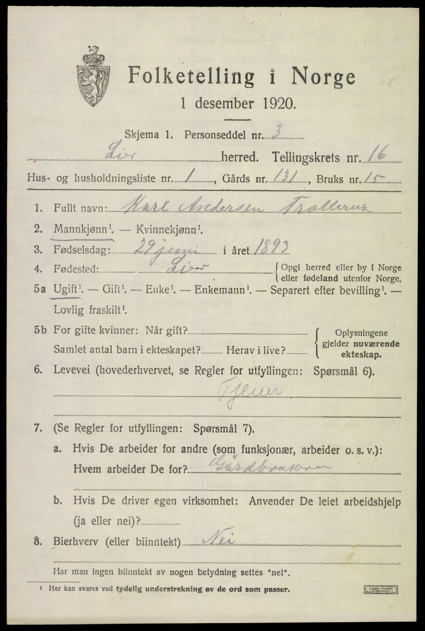 SAKO, 1920 census for Lier, 1920, p. 23286