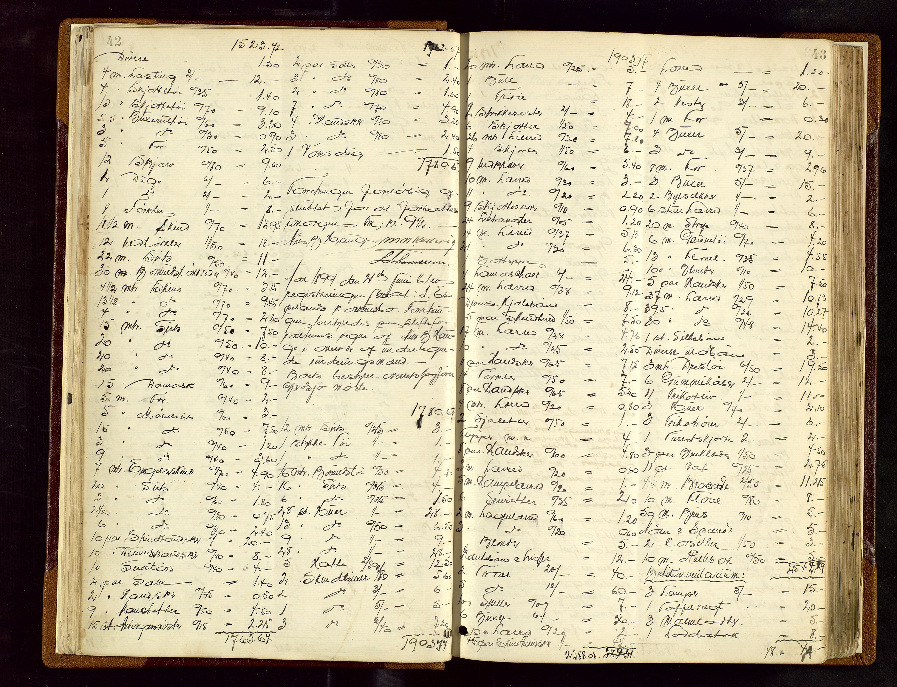 Haugesund tingrett, AV/SAST-A-101415/01/IV/IVB/L0003: Skifteregistreringsprotokoll, med register, 1898-1914, p. 42-43