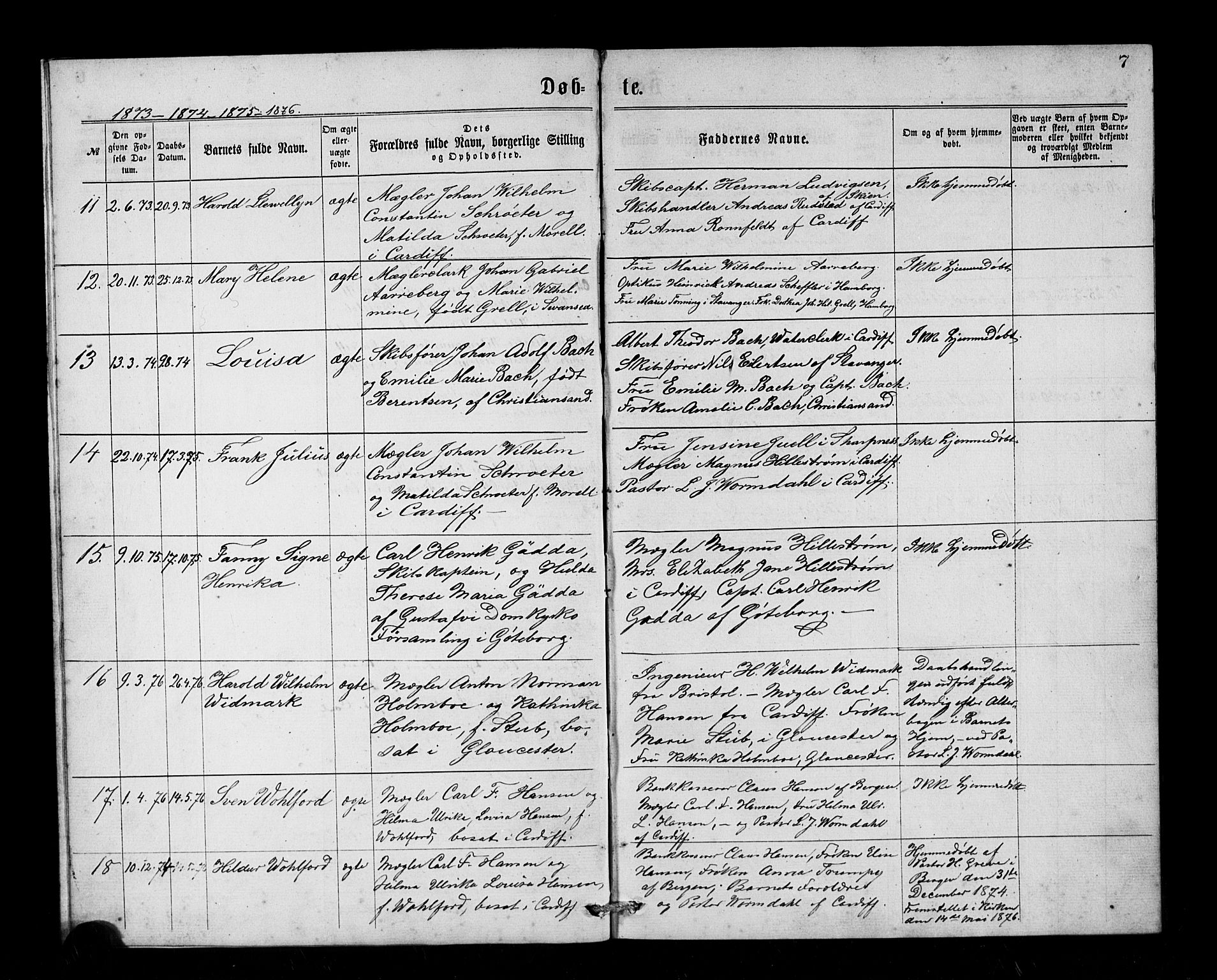 Den norske sjømannsmisjon i utlandet/Bristolhavnene(Cardiff-Swansea), SAB/SAB/PA-0102/H/Ha/Haa/L0001: Parish register (official) no. A 1, 1866-1887, p. 7