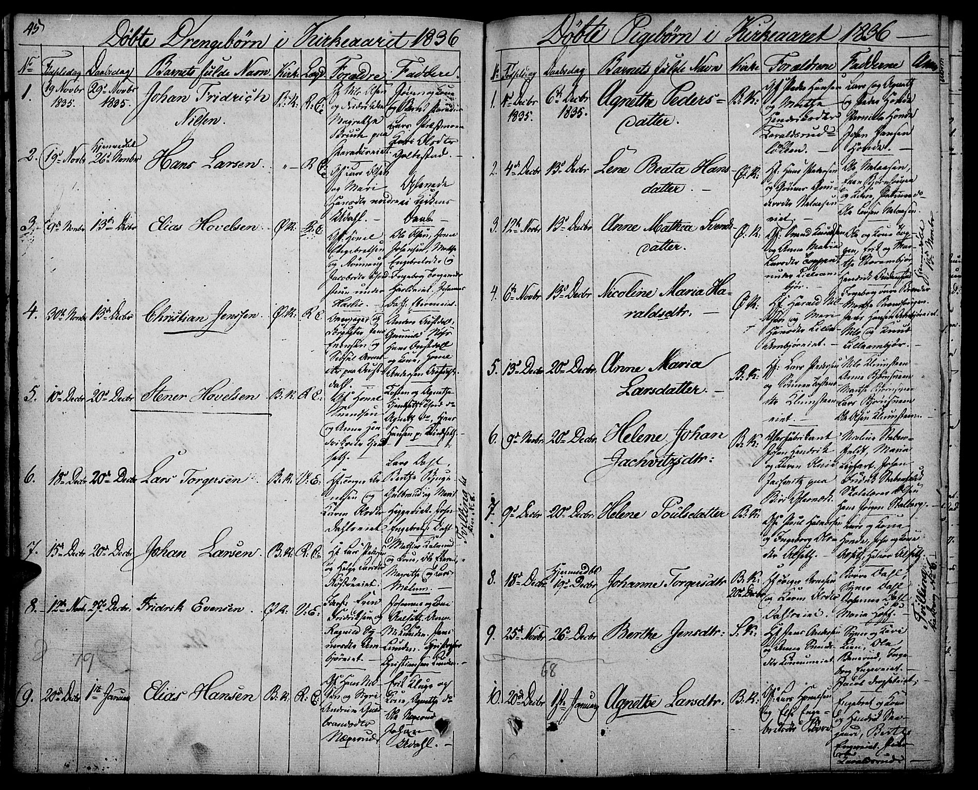 Biri prestekontor, AV/SAH-PREST-096/H/Ha/Haa/L0004: Parish register (official) no. 4, 1829-1842, p. 45