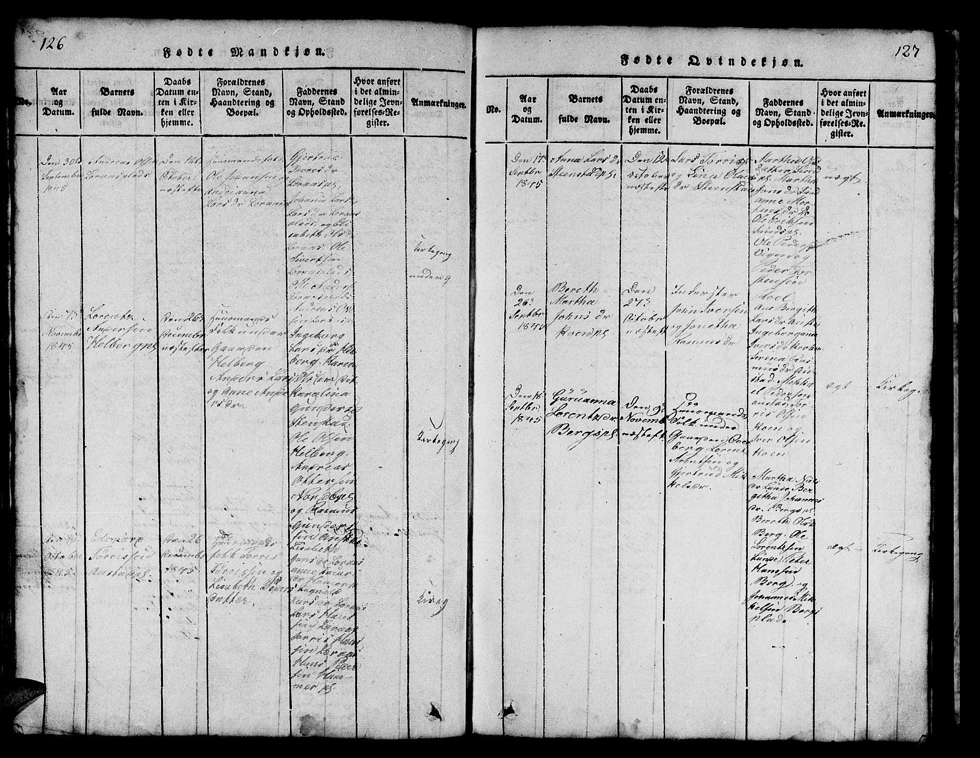 Ministerialprotokoller, klokkerbøker og fødselsregistre - Nord-Trøndelag, AV/SAT-A-1458/731/L0310: Parish register (copy) no. 731C01, 1816-1874, p. 126-127