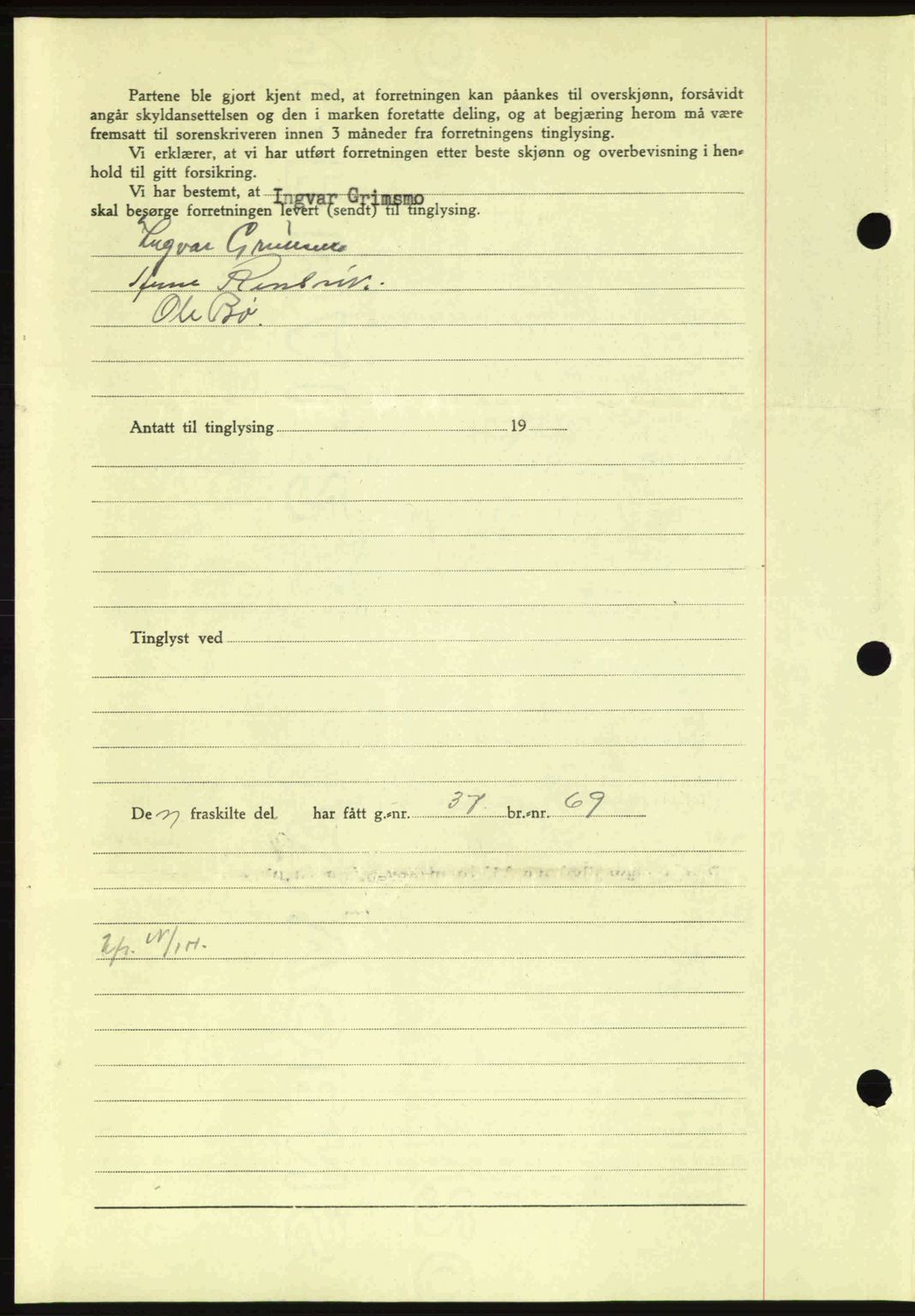 Nordmøre sorenskriveri, AV/SAT-A-4132/1/2/2Ca: Mortgage book no. A93, 1942-1942, Diary no: : 1824/1942