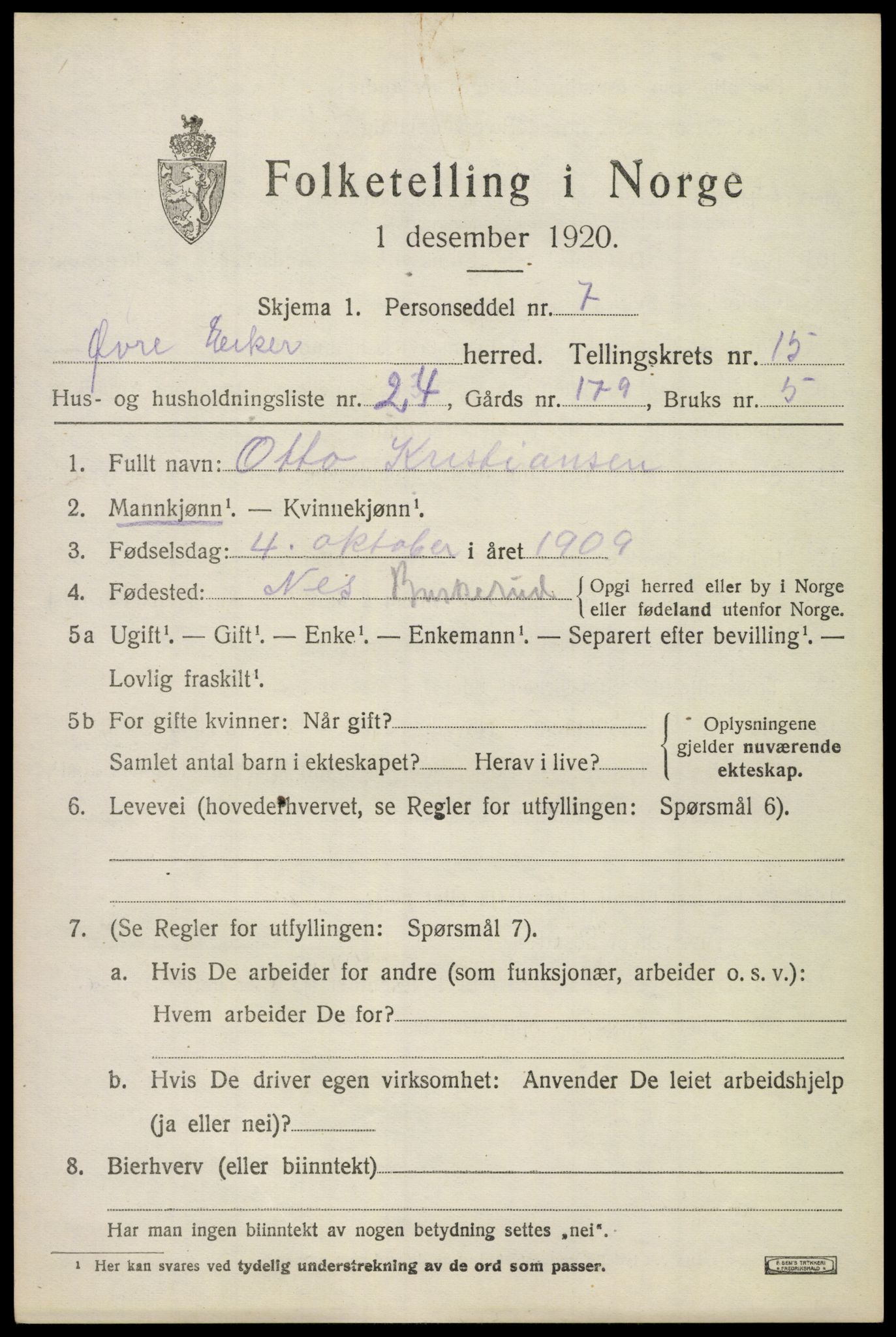 SAKO, 1920 census for Øvre Eiker, 1920, p. 20934