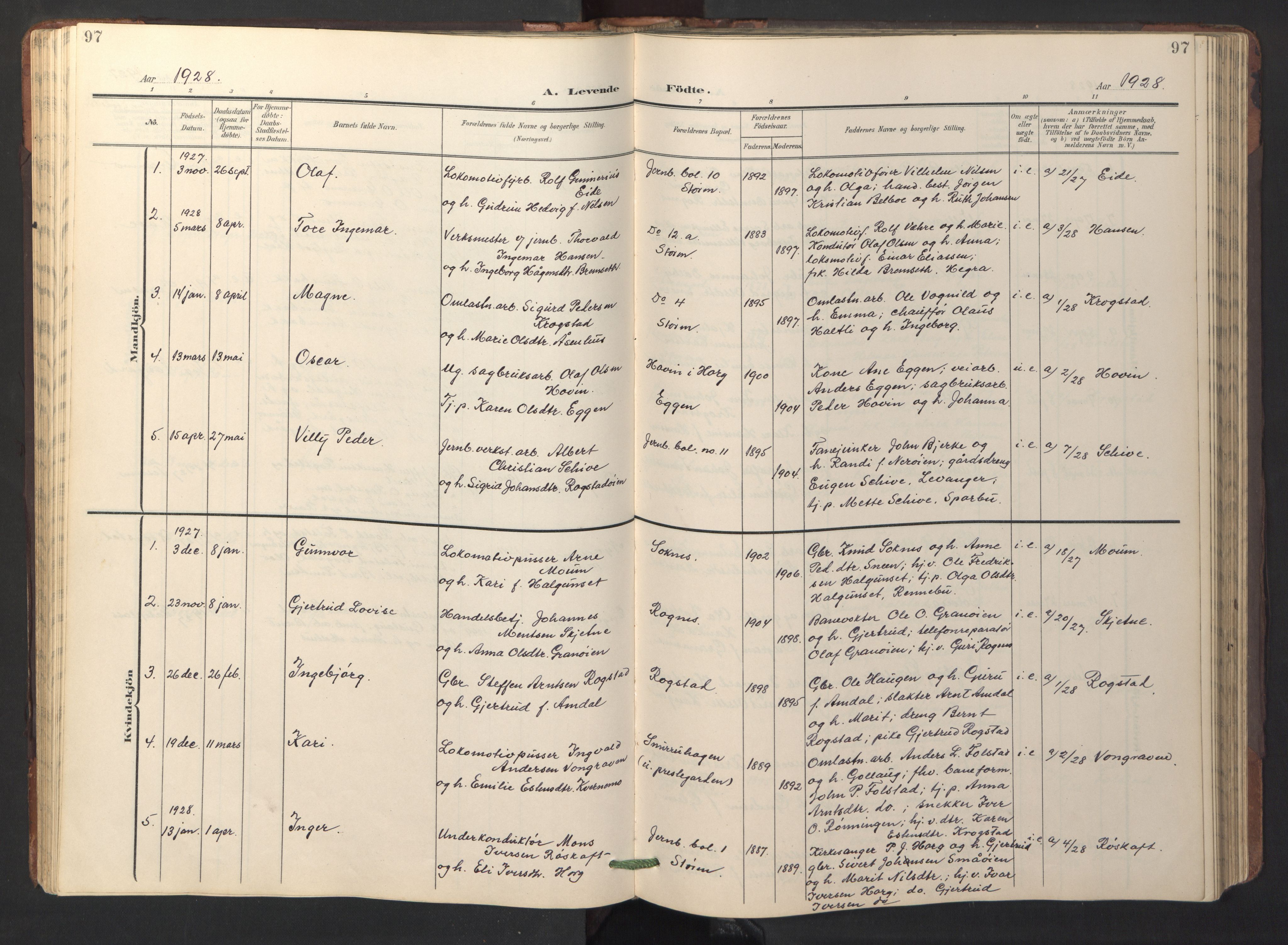 Ministerialprotokoller, klokkerbøker og fødselsregistre - Sør-Trøndelag, SAT/A-1456/687/L1019: Parish register (copy) no. 687C03, 1904-1931, p. 97