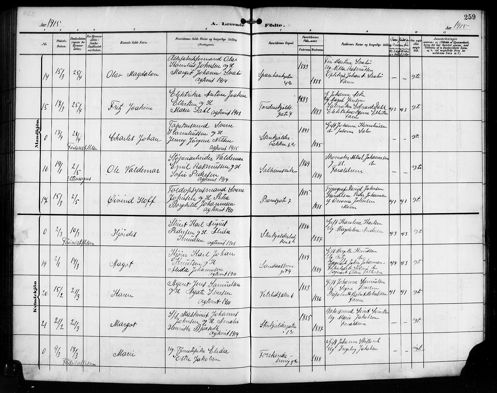 Korskirken sokneprestembete, AV/SAB-A-76101/H/Hab: Parish register (copy) no. B 11, 1905-1916, p. 259