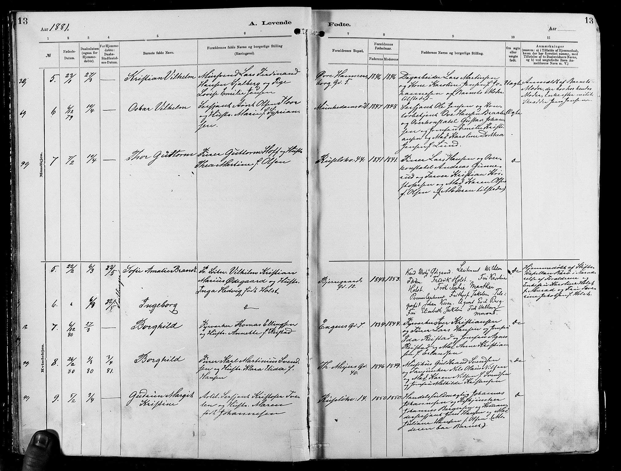 Garnisonsmenigheten Kirkebøker, AV/SAO-A-10846/F/Fa/L0012: Parish register (official) no. 12, 1880-1893, p. 13