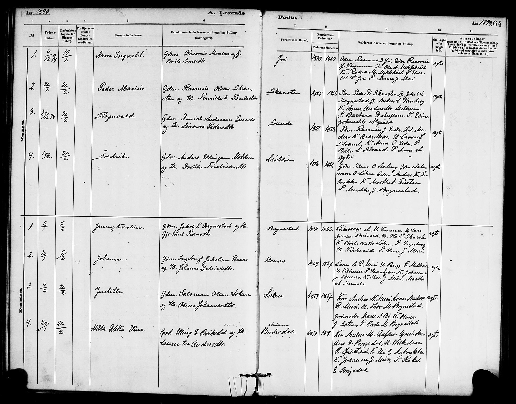 Innvik sokneprestembete, AV/SAB-A-80501: Parish register (official) no. C 1, 1879-1900, p. 64