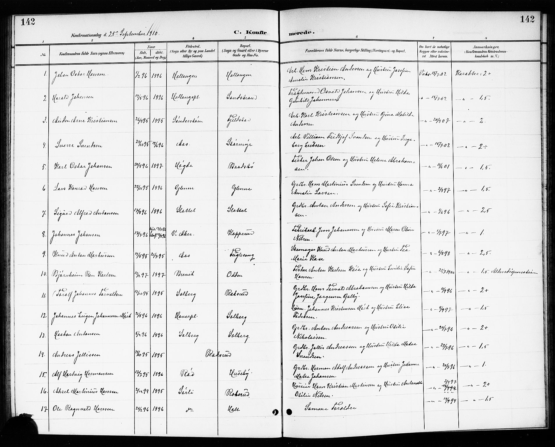 Drøbak prestekontor Kirkebøker, SAO/A-10142a/G/Gb/L0001: Parish register (copy) no. II 1, 1901-1919, p. 142