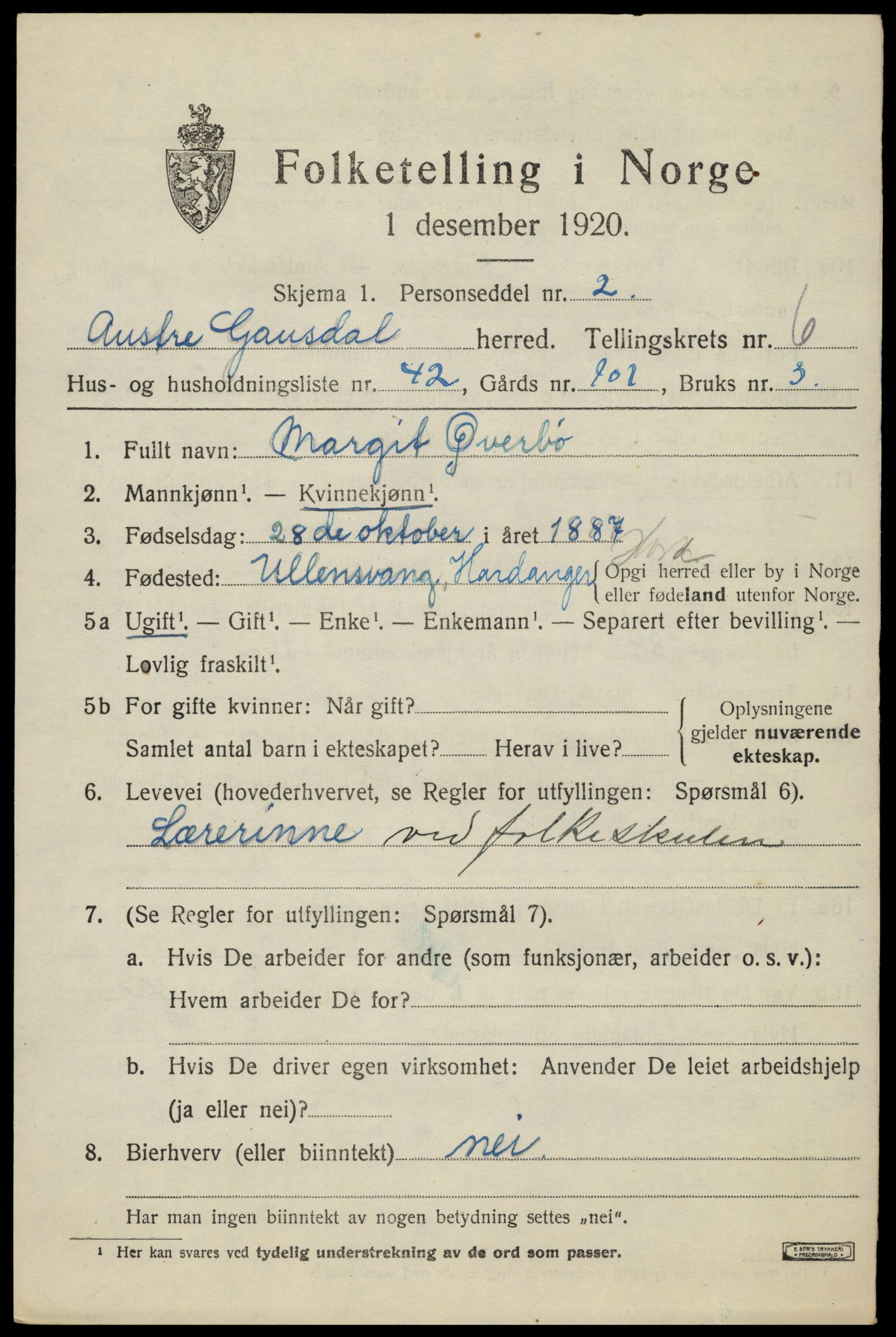 SAH, 1920 census for Østre Gausdal, 1920, p. 3844