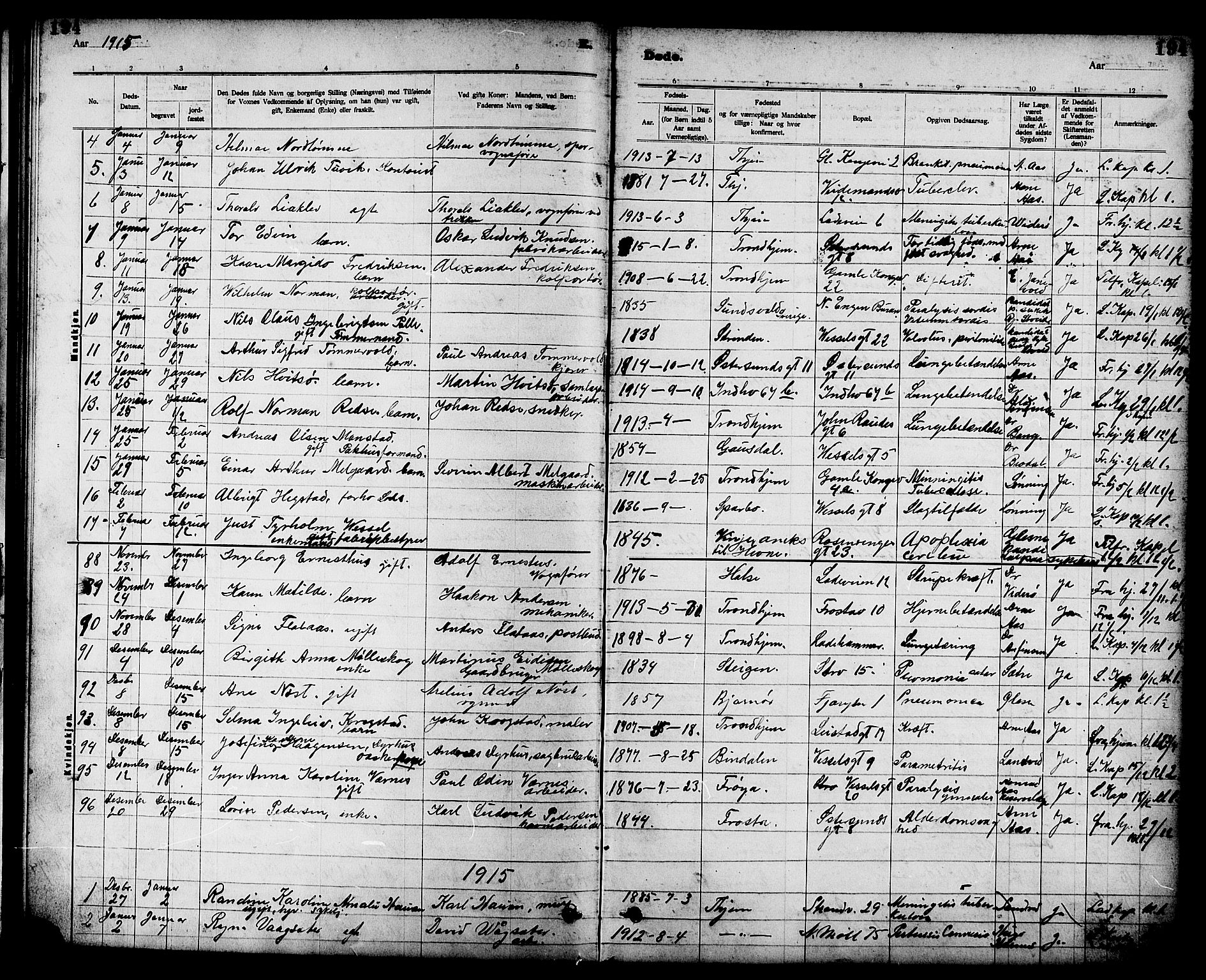 Ministerialprotokoller, klokkerbøker og fødselsregistre - Sør-Trøndelag, SAT/A-1456/605/L0255: Parish register (copy) no. 605C02, 1908-1918, p. 194