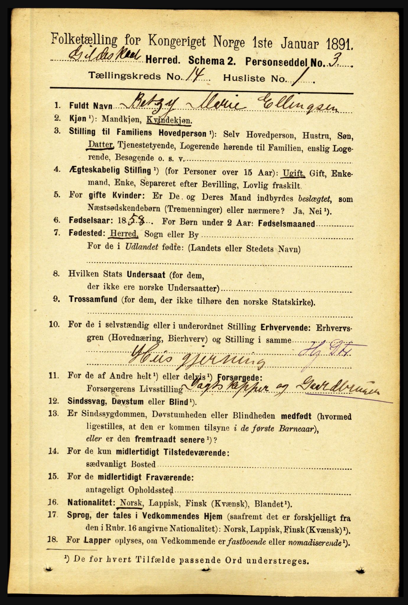 RA, 1891 census for 1838 Gildeskål, 1891, p. 4327