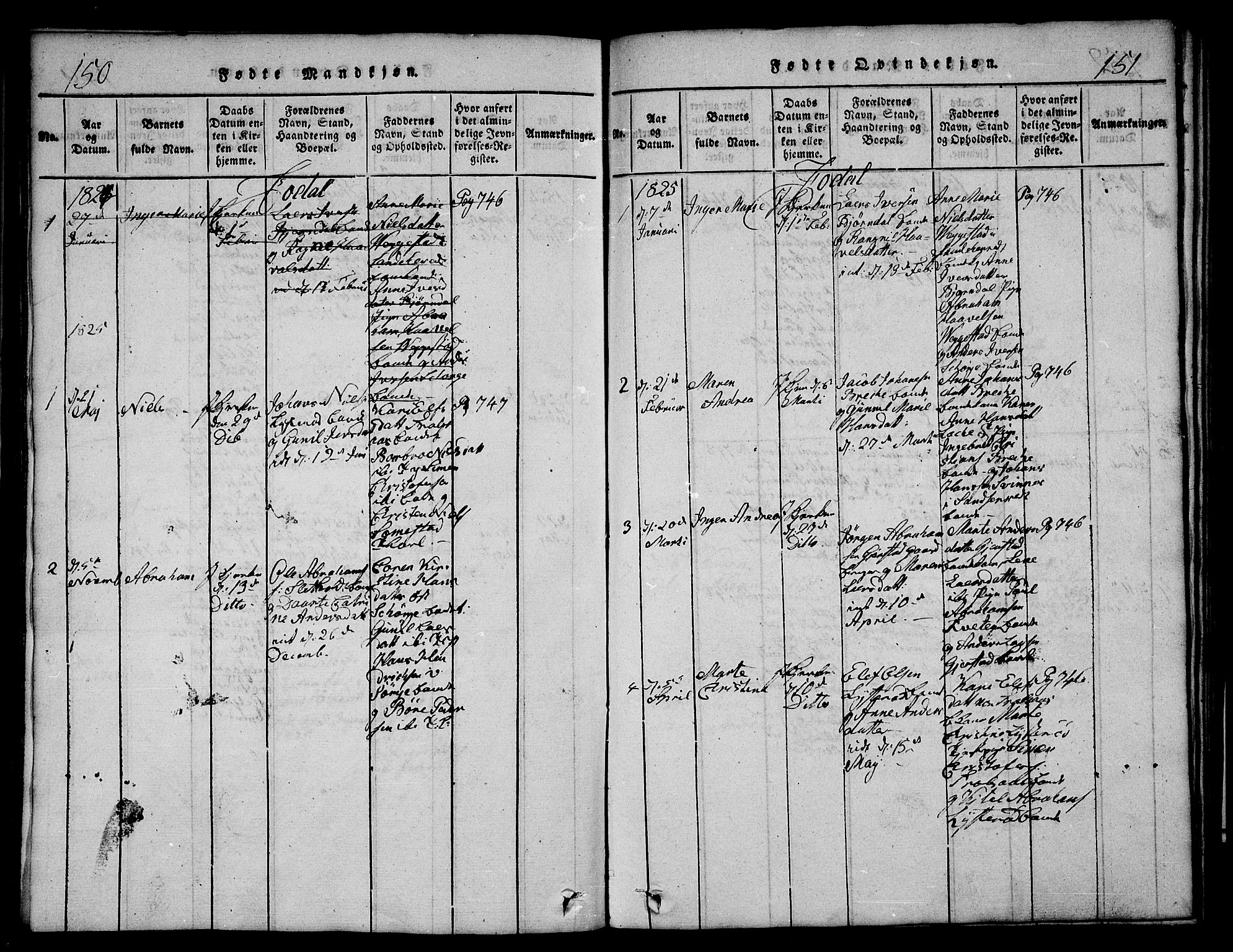 Andebu kirkebøker, AV/SAKO-A-336/G/Ga/L0002: Parish register (copy) no. I 2 /3, 1823-1832, p. 150-151