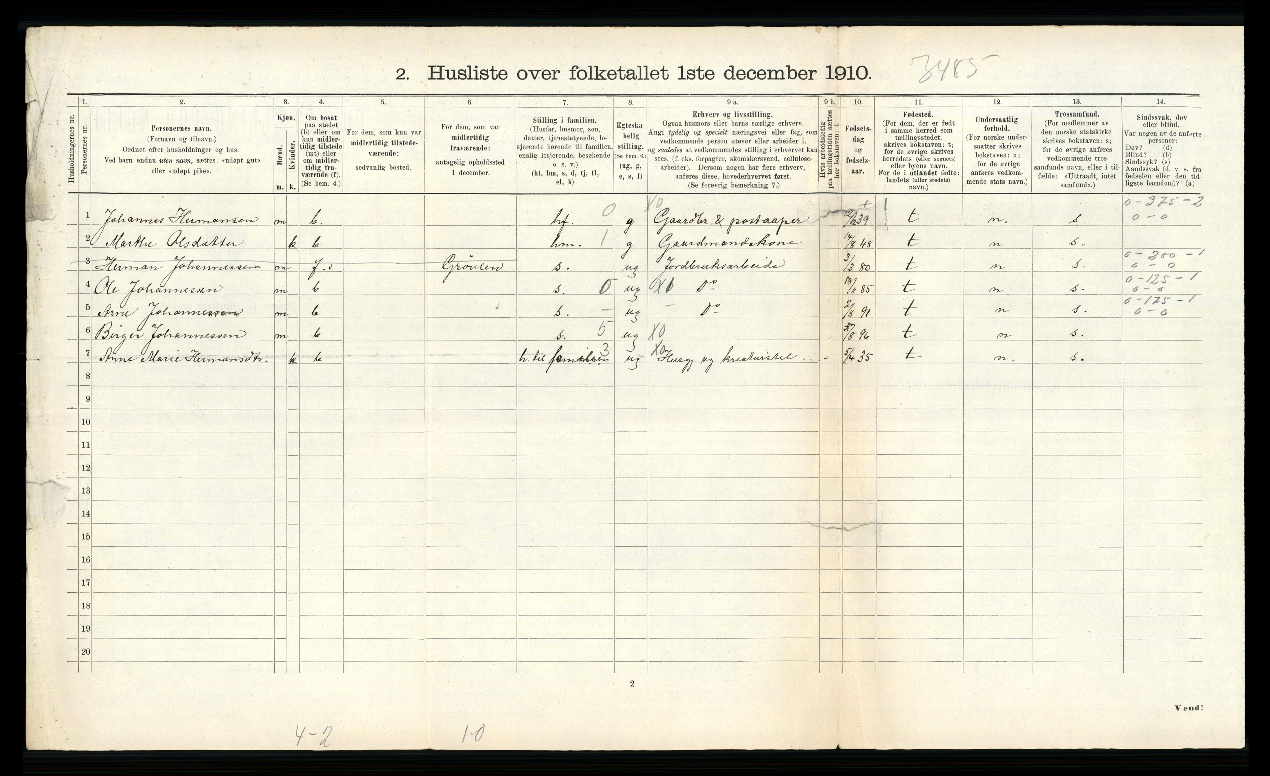 RA, 1910 census for Ytre Holmedal, 1910, p. 1291