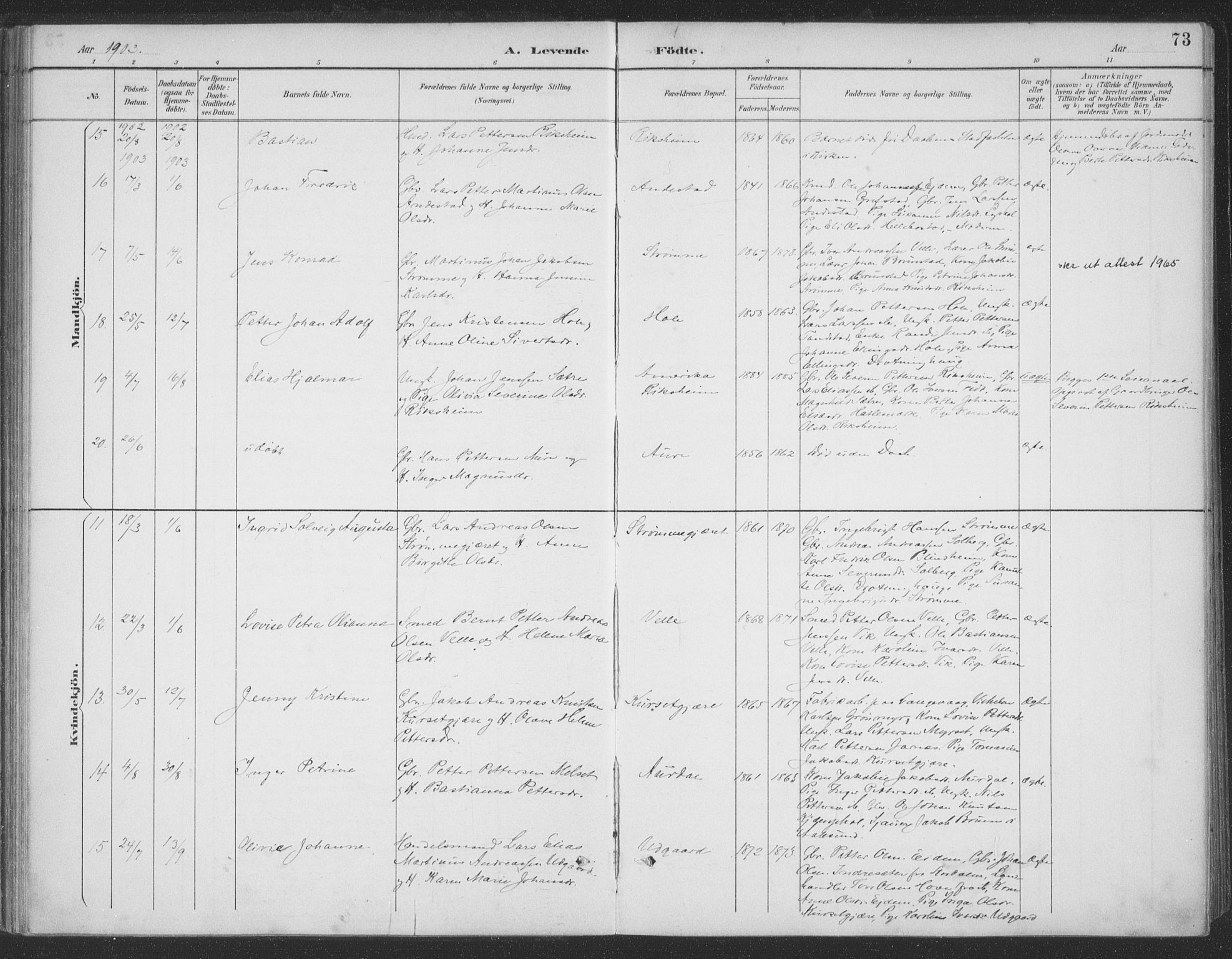 Ministerialprotokoller, klokkerbøker og fødselsregistre - Møre og Romsdal, AV/SAT-A-1454/523/L0335: Parish register (official) no. 523A02, 1891-1911, p. 73