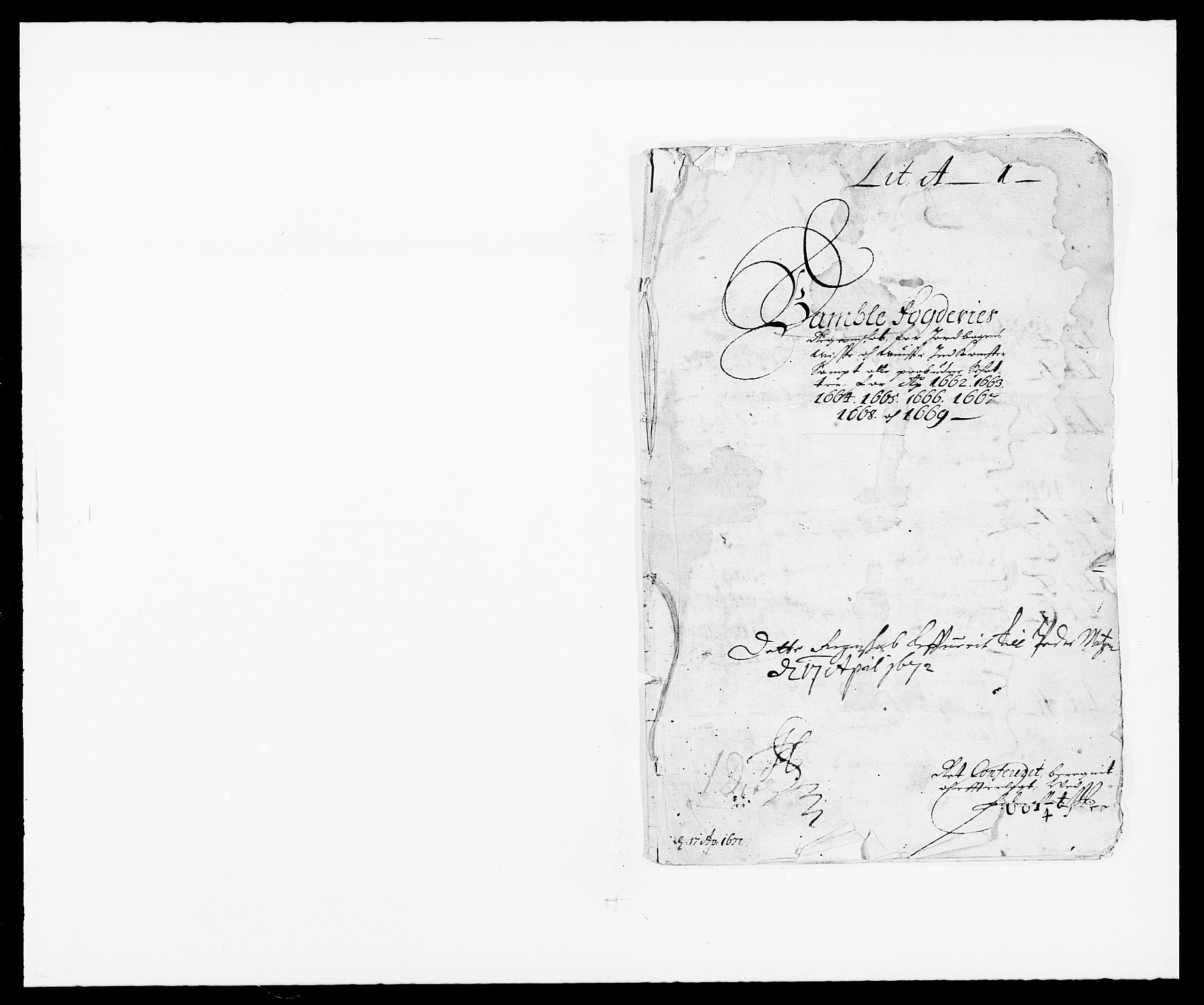 Rentekammeret inntil 1814, Reviderte regnskaper, Fogderegnskap, RA/EA-4092/R34/L2037: Fogderegnskap Bamble, 1662-1669, p. 1