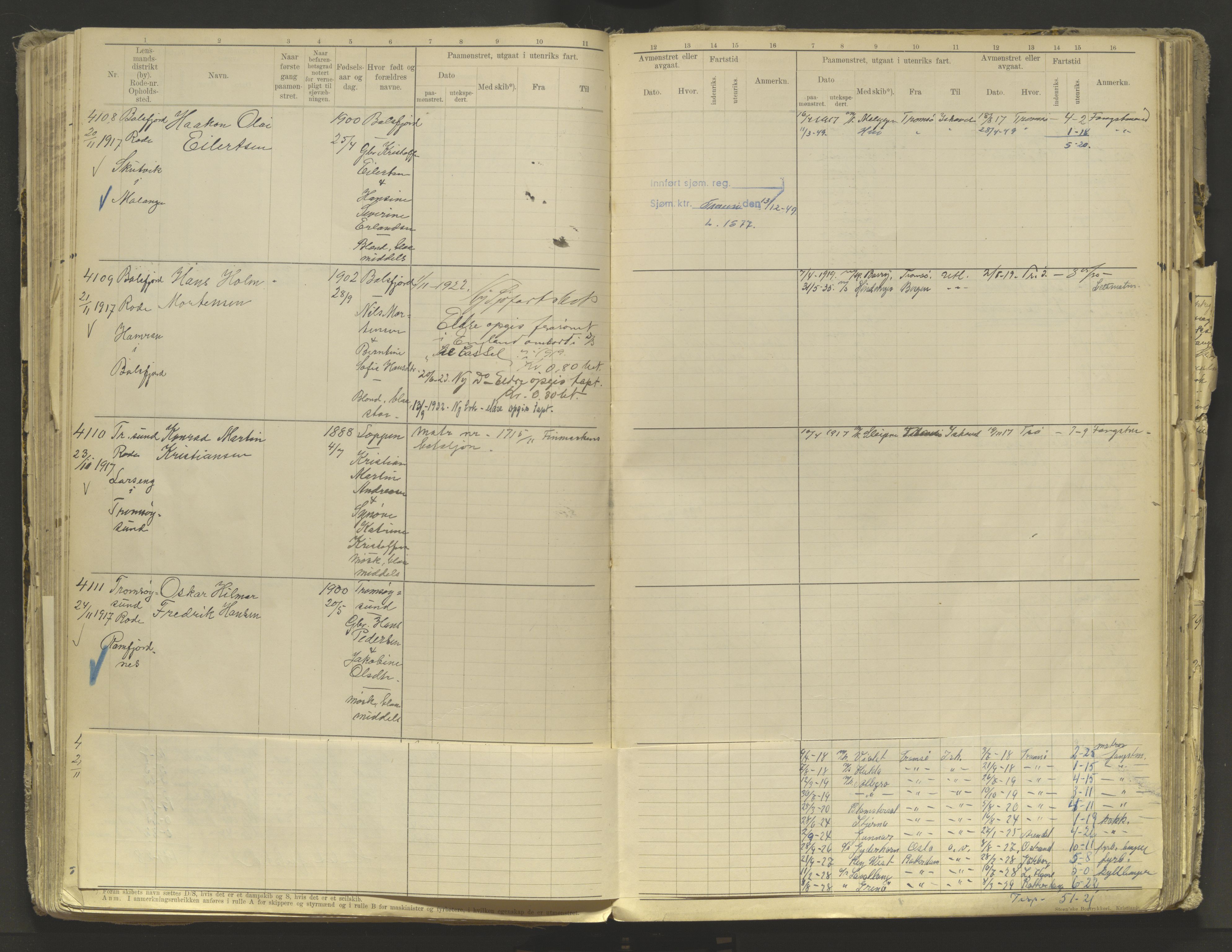 Tromsø sjømannskontor/innrullerings-/mønstringsdistrikt, AV/SATØ-S-0243/F/Fb/L0010: Annotasjonsrulle. Defekt: løs innbinding. Nr. 3519-4972, 1916-1920