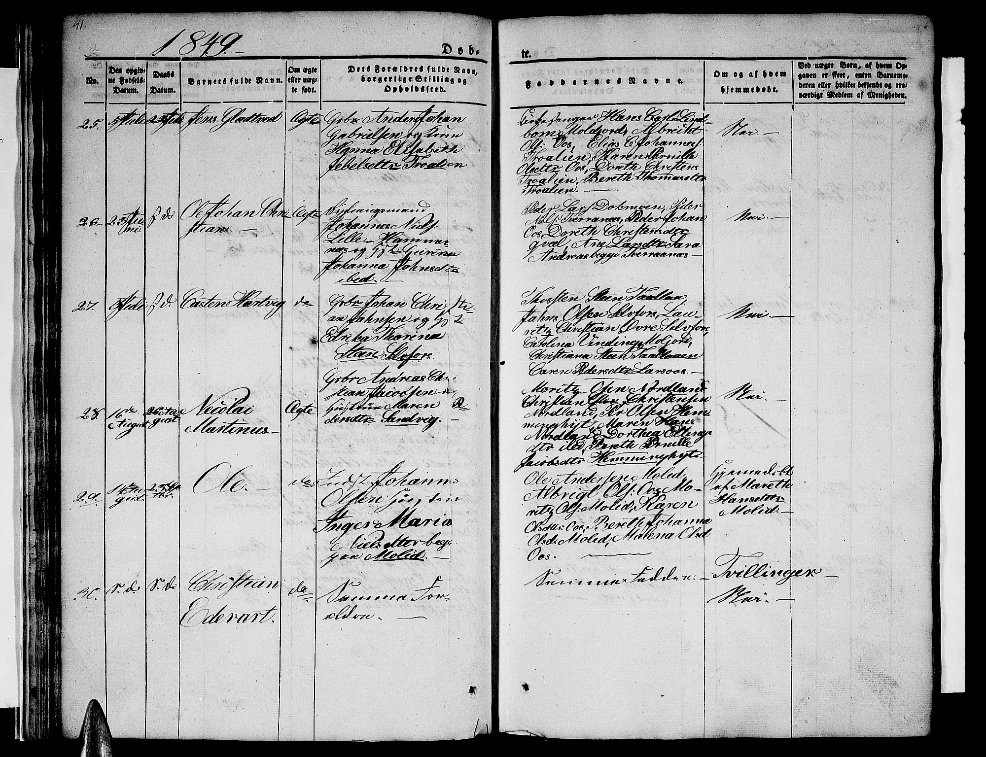 Ministerialprotokoller, klokkerbøker og fødselsregistre - Nordland, AV/SAT-A-1459/846/L0652: Parish register (copy) no. 846C02, 1841-1871, p. 41