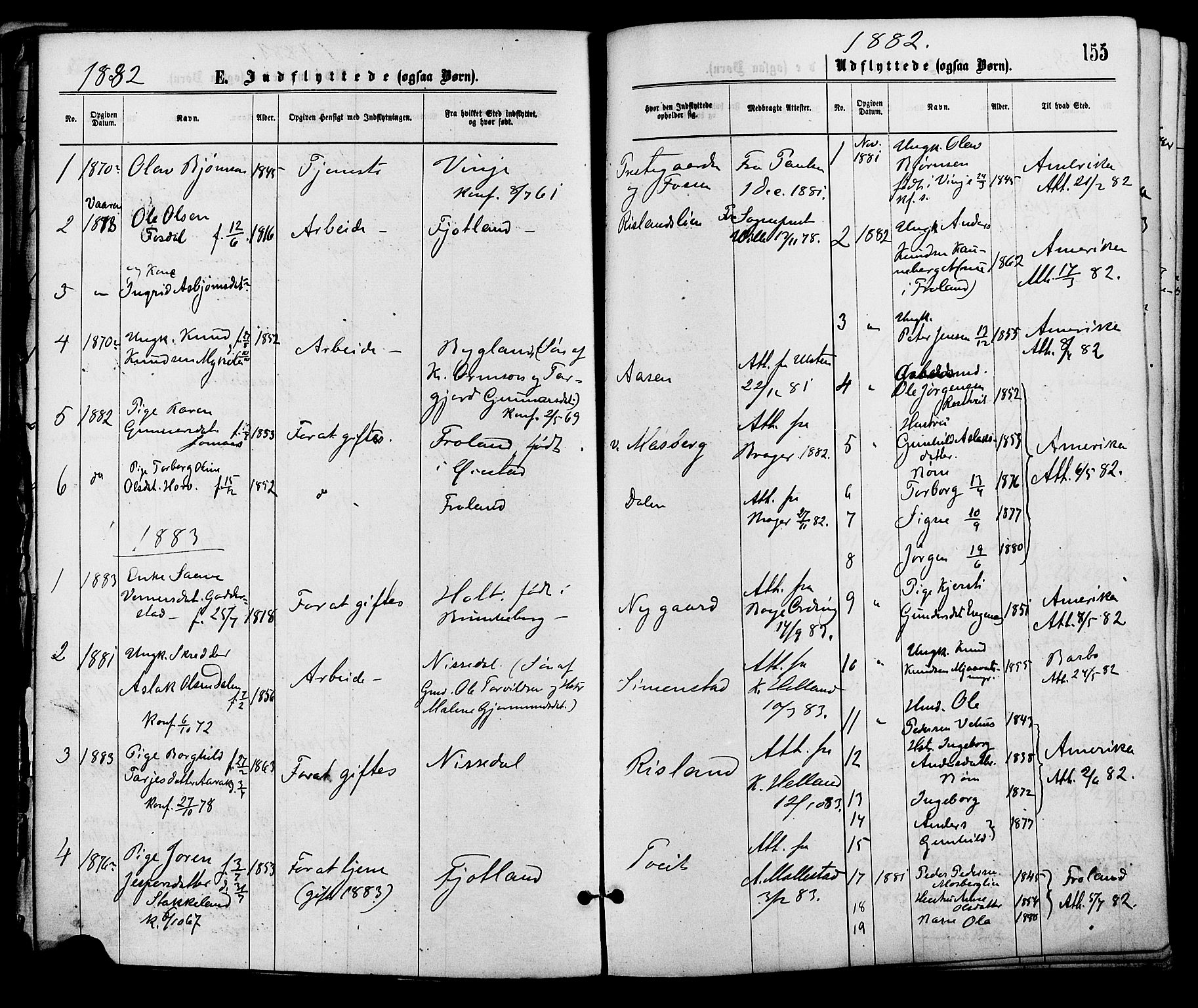 Åmli sokneprestkontor, AV/SAK-1111-0050/F/Fa/Fac/L0009: Parish register (official) no. A 9 /1, 1869-1884, p. 155