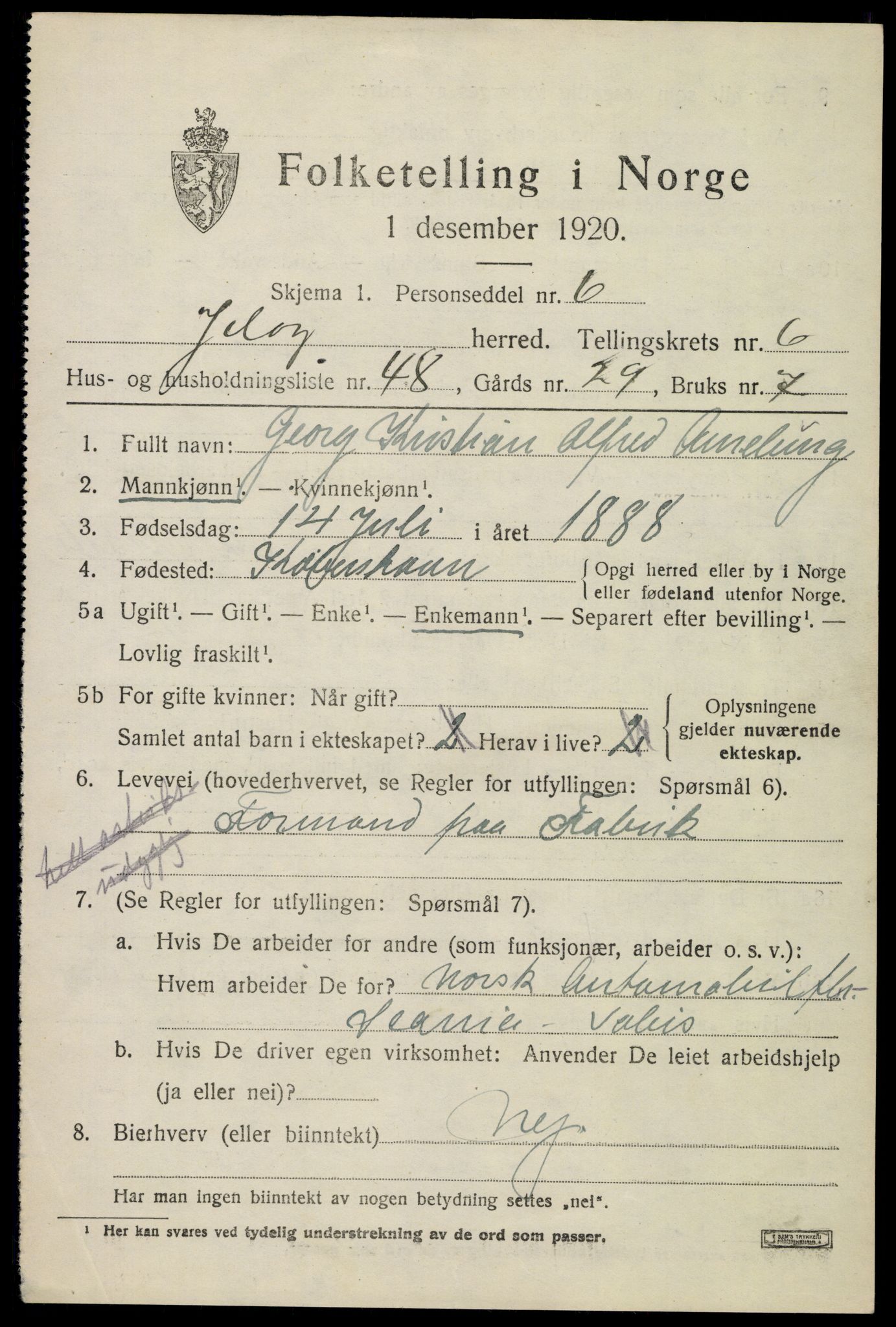 SAO, 1920 census for Moss land district, 1920, p. 7415