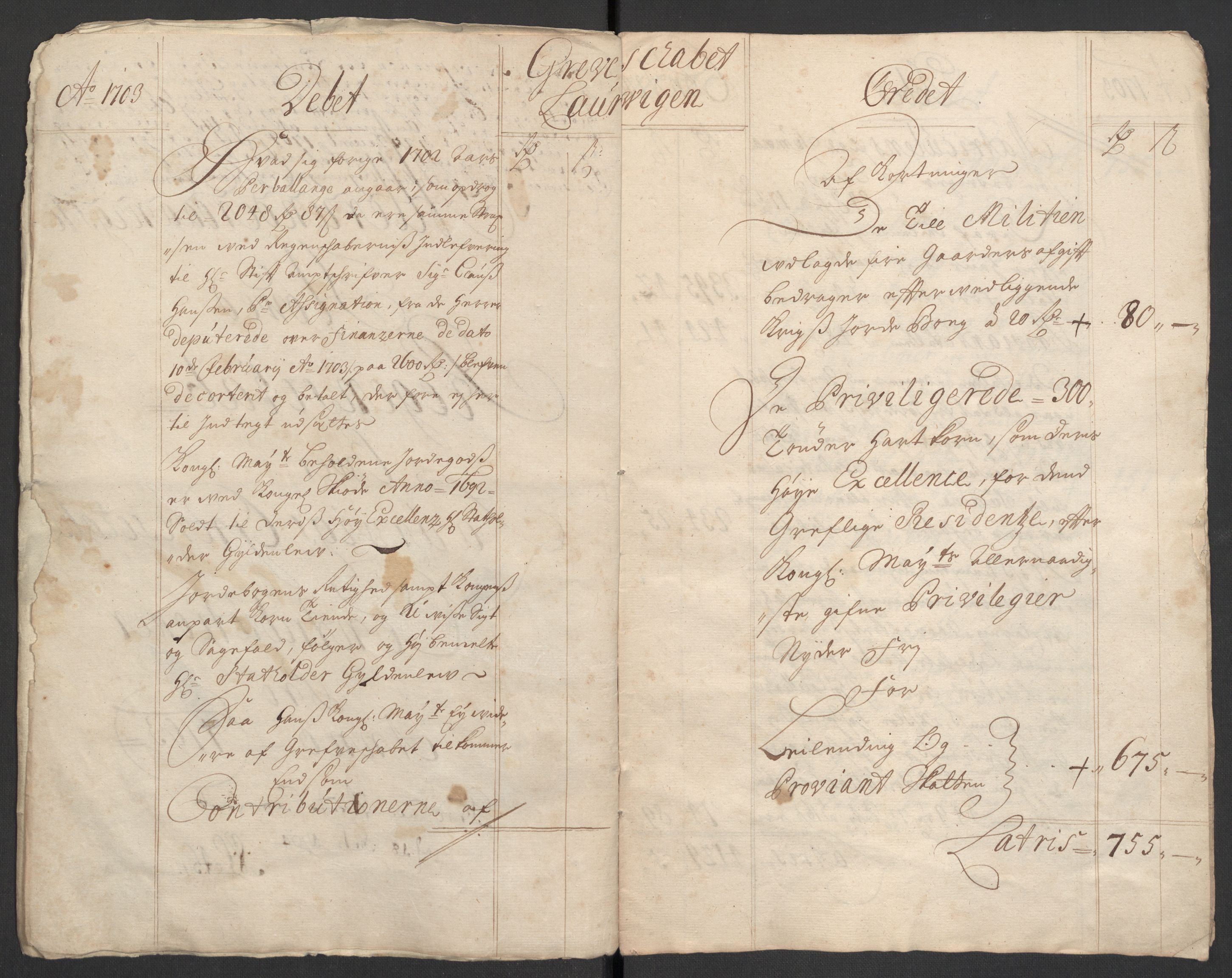 Rentekammeret inntil 1814, Reviderte regnskaper, Fogderegnskap, AV/RA-EA-4092/R33/L1977: Fogderegnskap Larvik grevskap, 1702-1703, p. 86