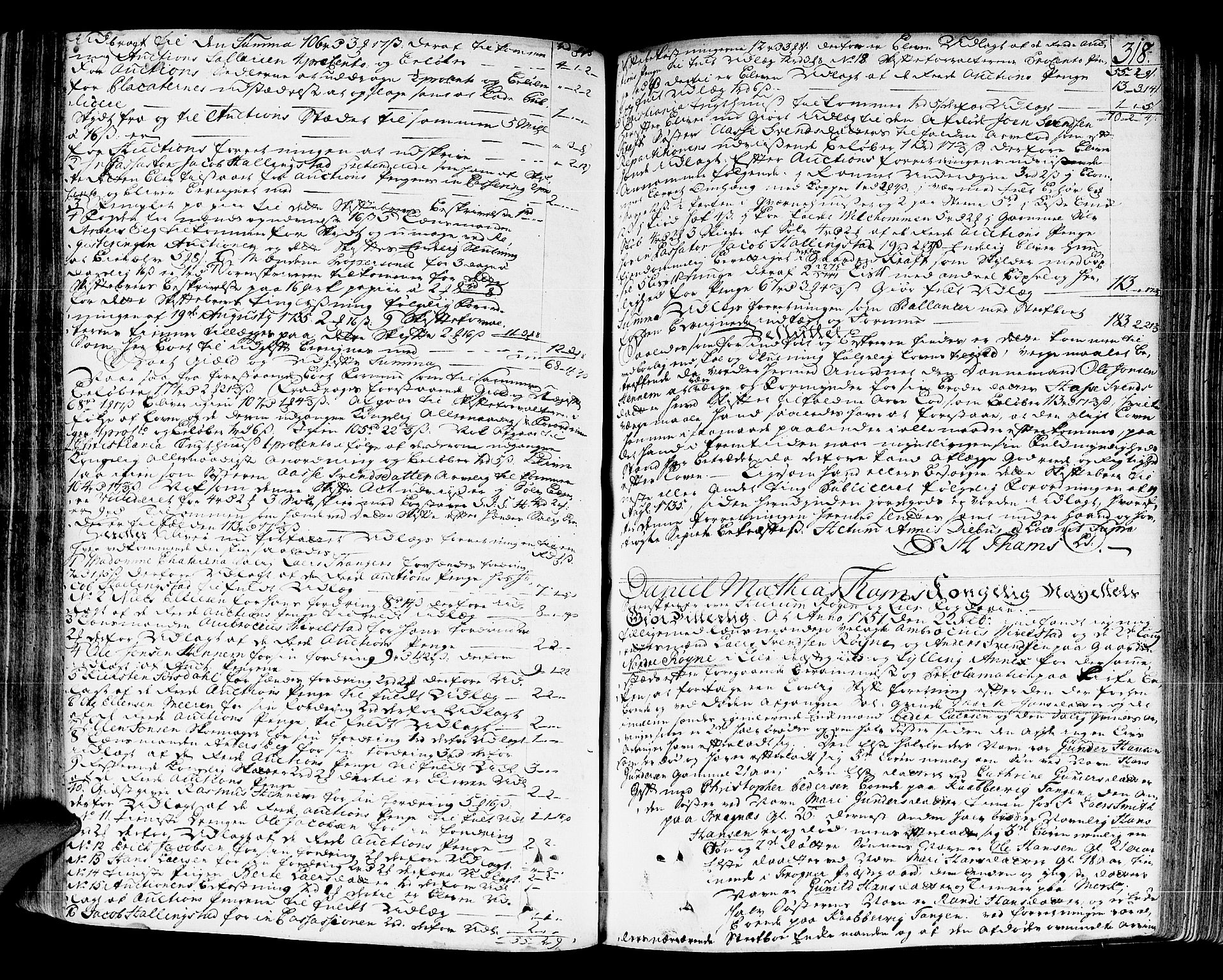 Lier, Røyken og Hurum sorenskriveri, AV/SAKO-A-89/H/Hc/L0004: Skifteprotokoll, 1745-1761, p. 317b-318a