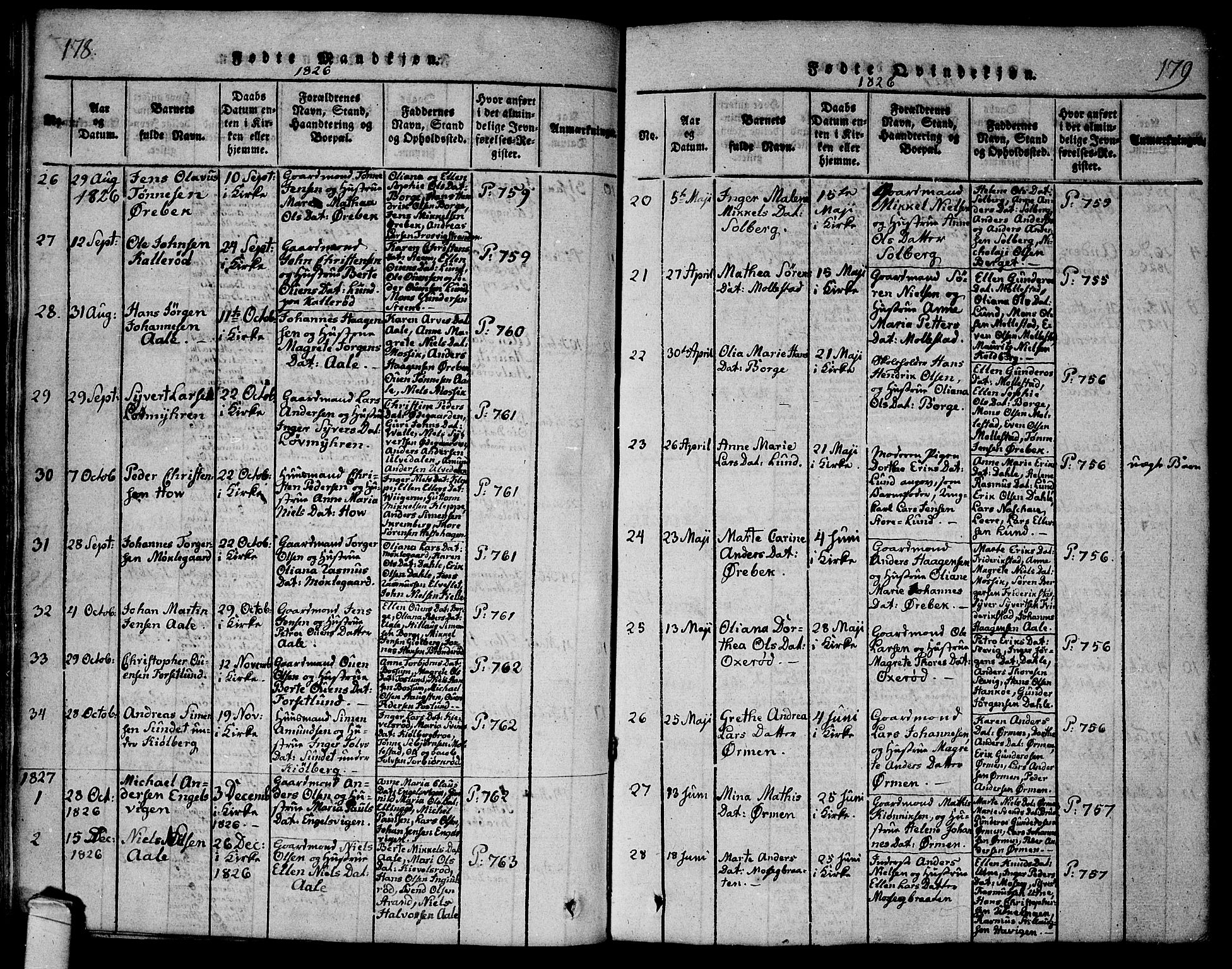 Onsøy prestekontor Kirkebøker, SAO/A-10914/F/Fa/L0002: Parish register (official) no. I 2, 1814-1840, p. 178-179