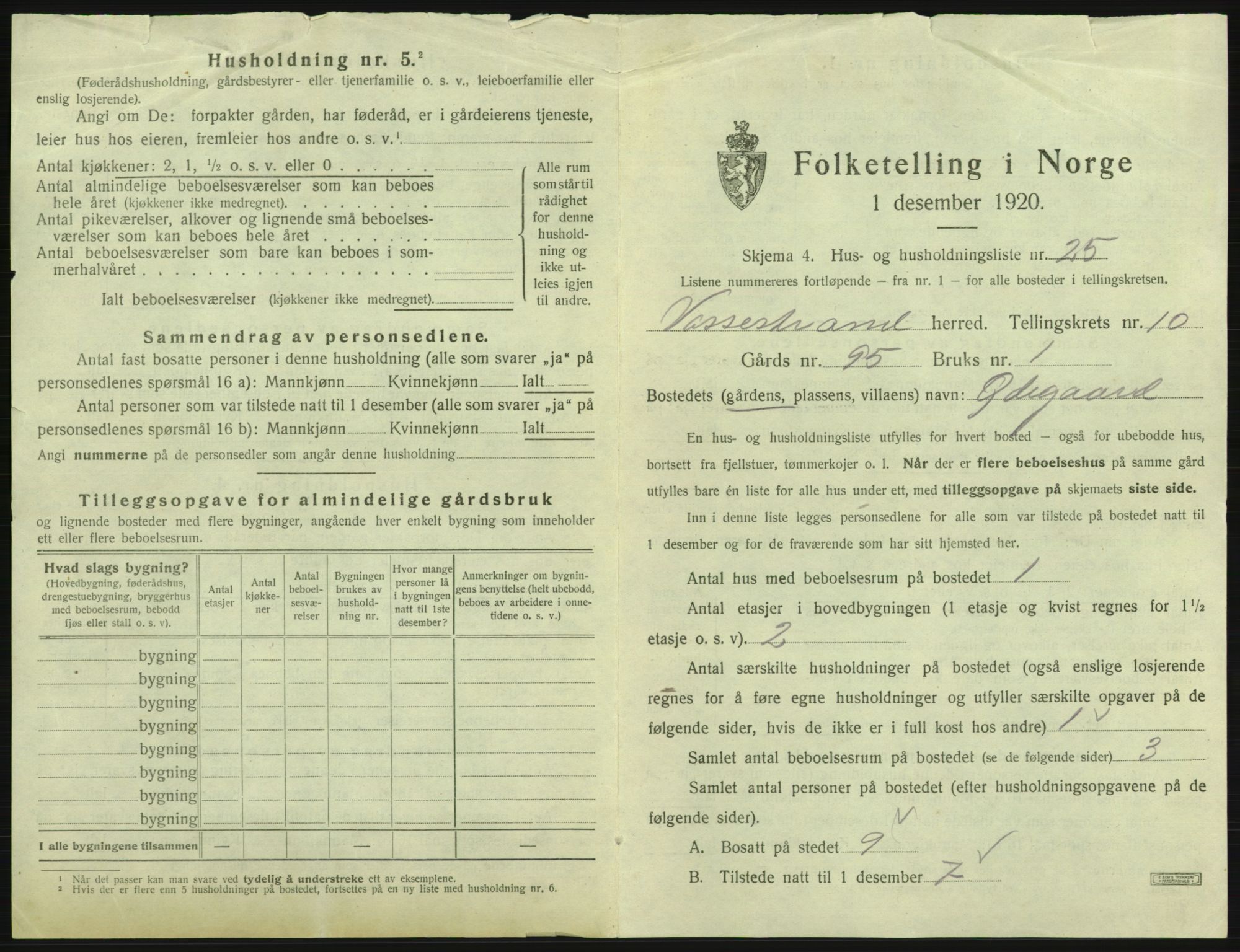 SAB, 1920 census for Vossestrand, 1920, p. 708