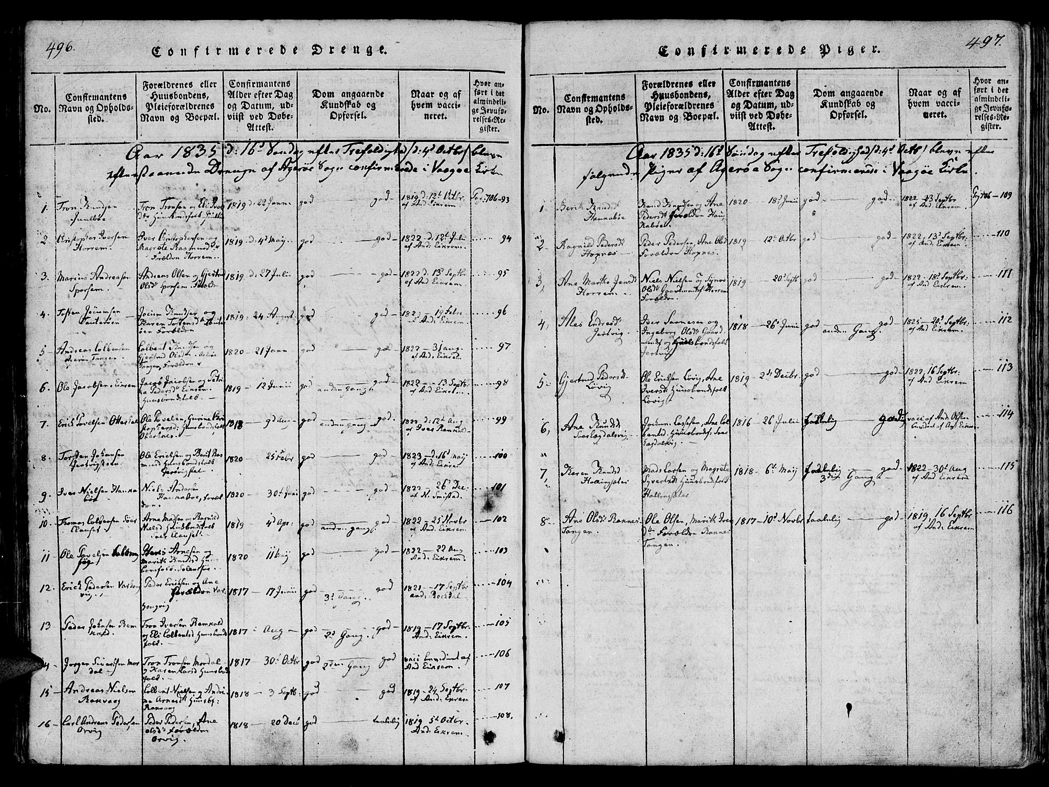 Ministerialprotokoller, klokkerbøker og fødselsregistre - Møre og Romsdal, AV/SAT-A-1454/560/L0718: Parish register (official) no. 560A02, 1817-1844, p. 496-497