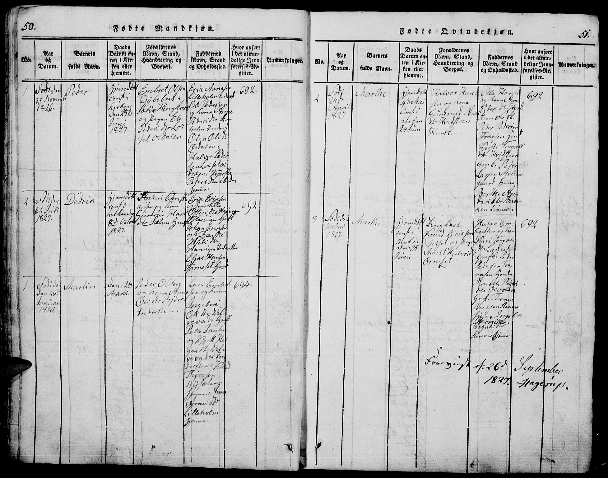 Trysil prestekontor, SAH/PREST-046/H/Ha/Hab/L0005: Parish register (copy) no. 5, 1814-1877, p. 50-51