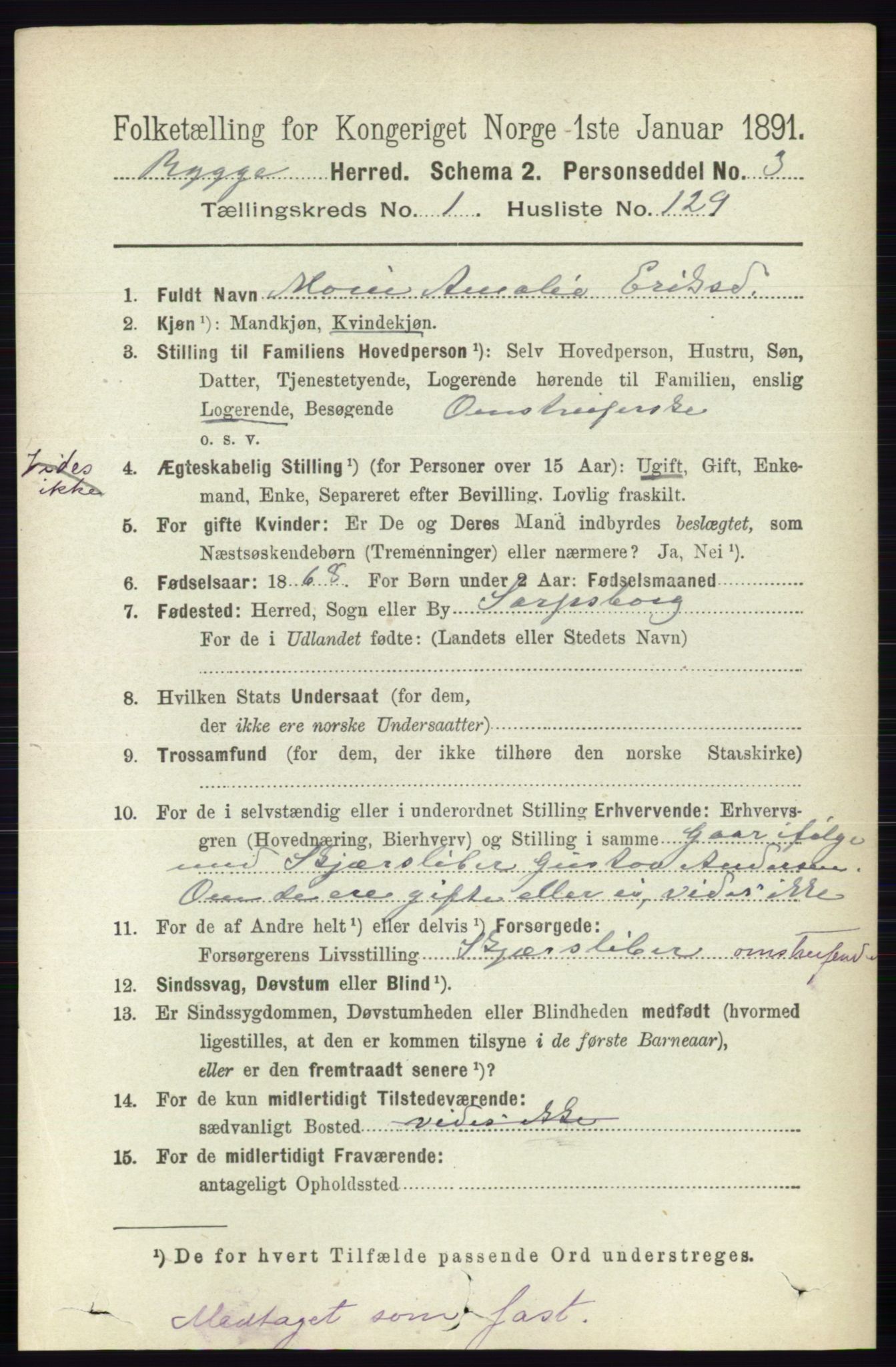 RA, 1891 census for 0136 Rygge, 1891, p. 894