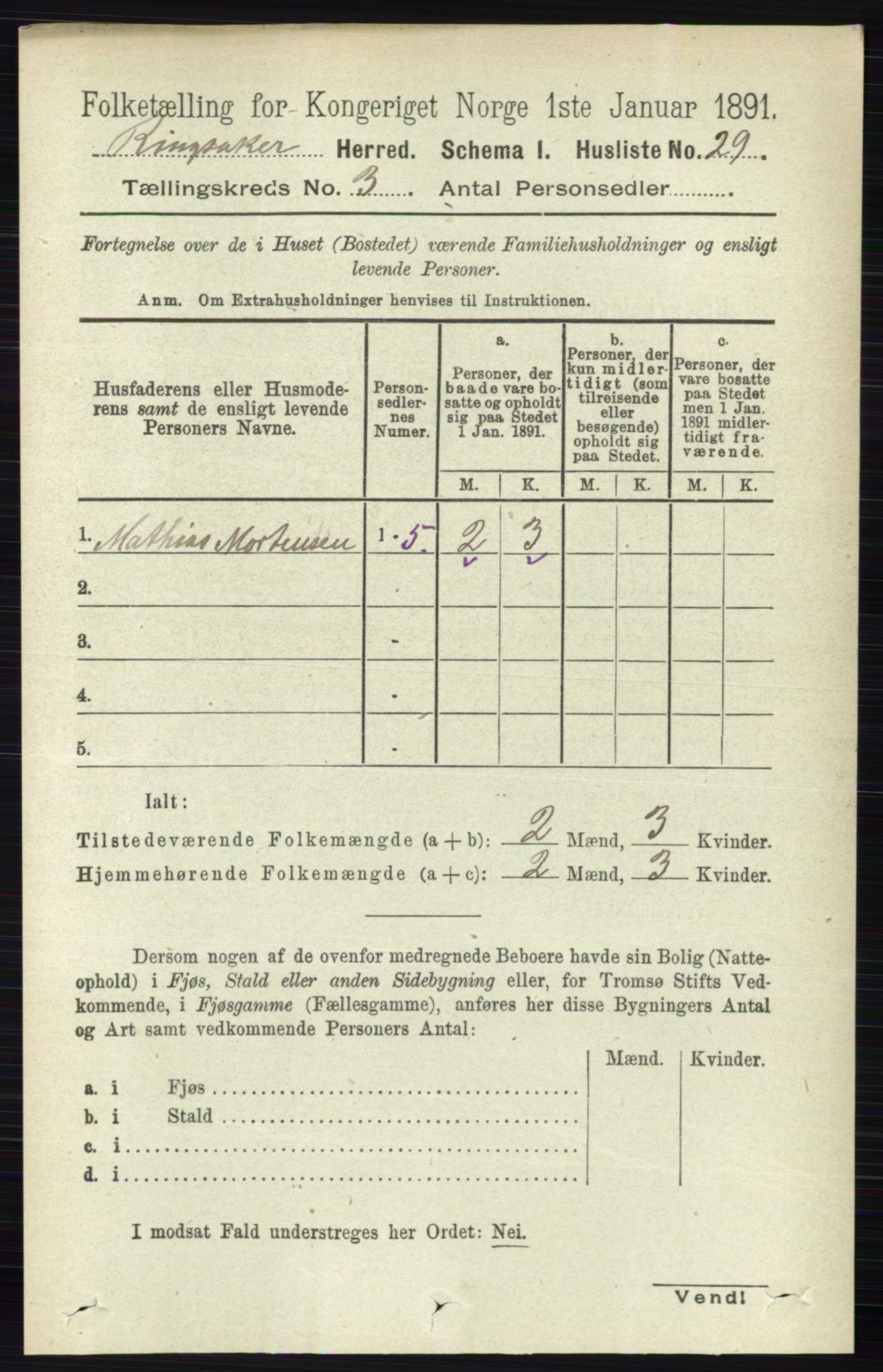 RA, 1891 census for 0412 Ringsaker, 1891, p. 1190