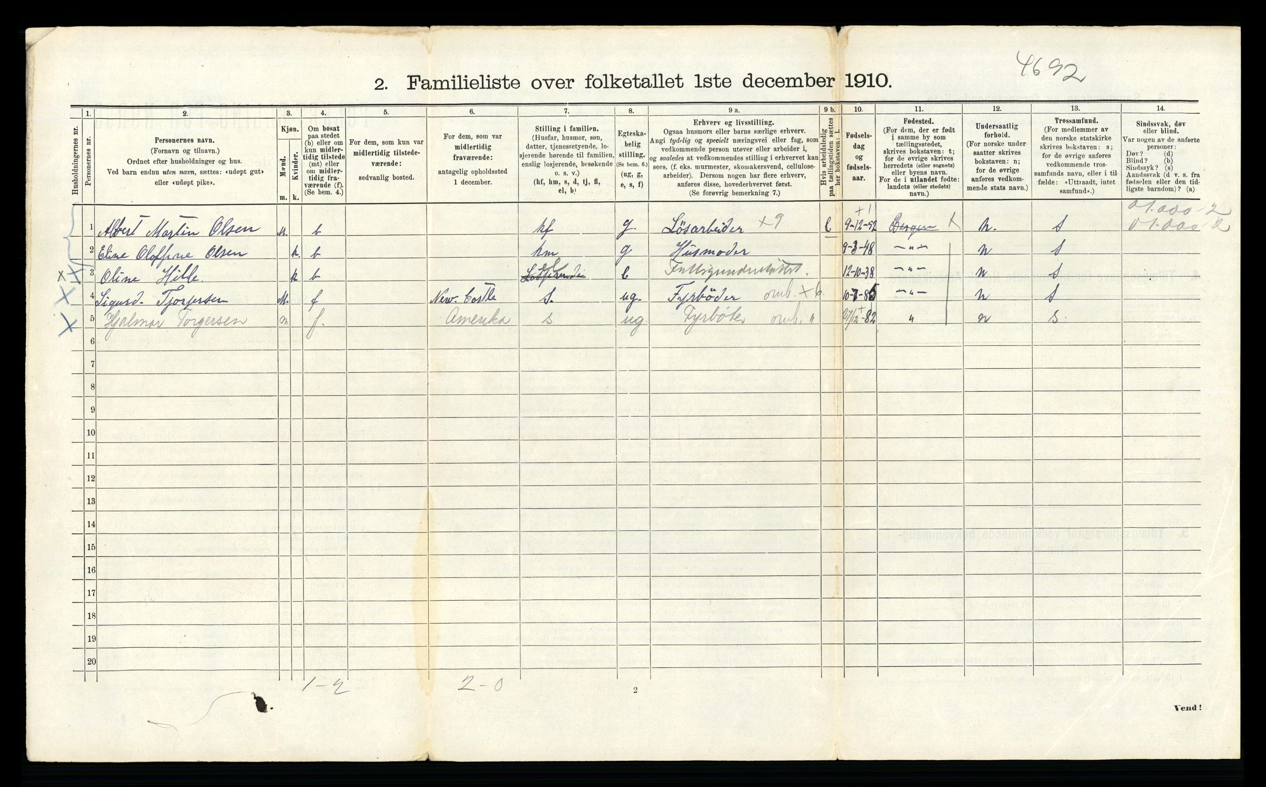 RA, 1910 census for Bergen, 1910, p. 32564