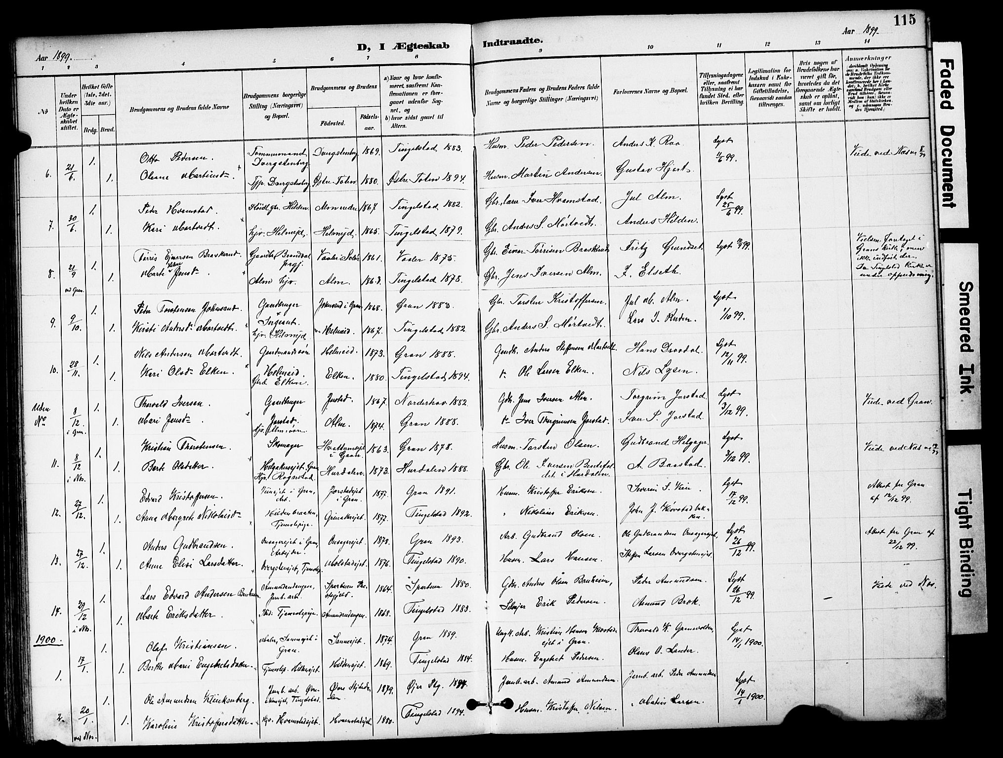 Brandbu prestekontor, SAH/PREST-114/H/Ha/Hab/L0006: Parish register (copy) no. 6, 1893-1902, p. 115