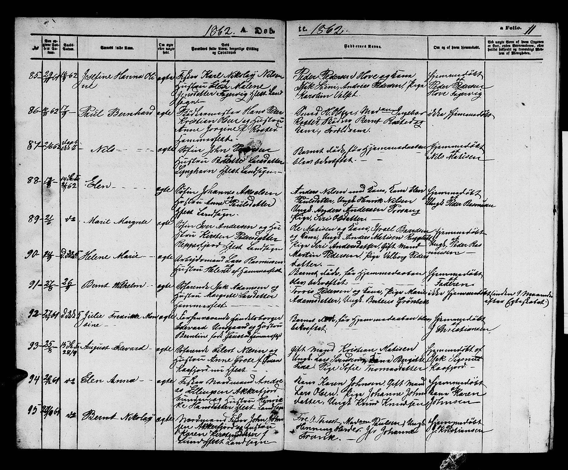 Hammerfest sokneprestkontor, AV/SATØ-S-1347/H/Hb/L0003.klokk: Parish register (copy) no. 3 /1, 1862-1868, p. 11