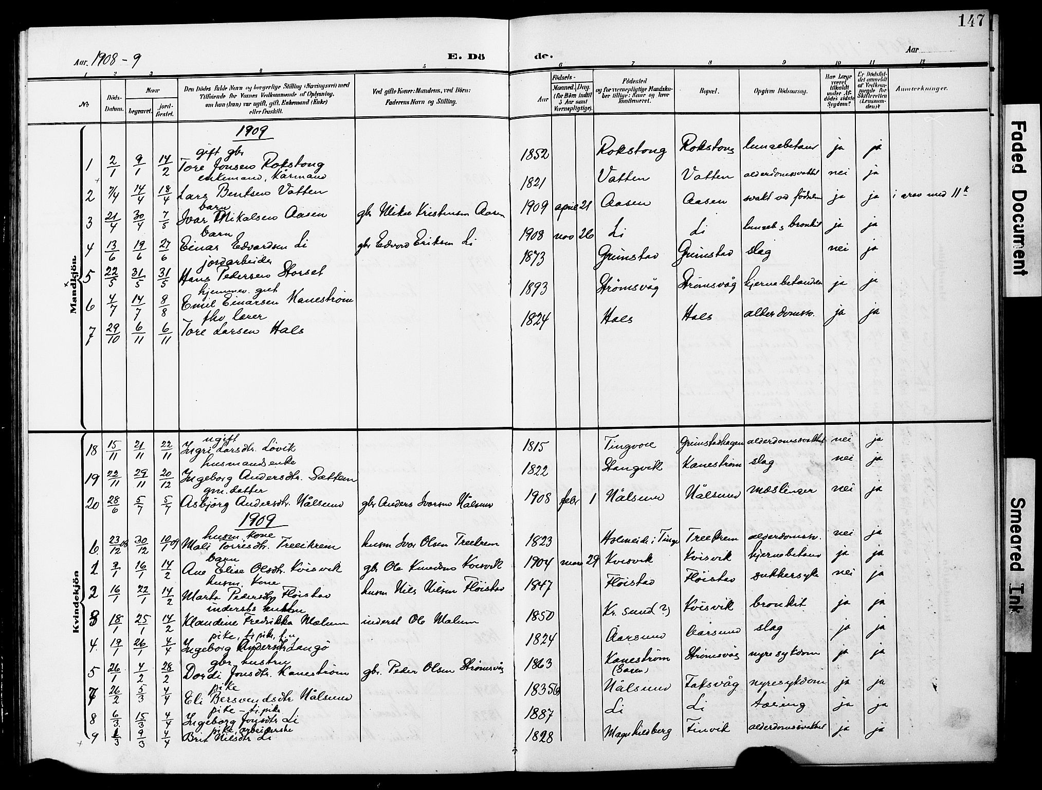 Ministerialprotokoller, klokkerbøker og fødselsregistre - Møre og Romsdal, AV/SAT-A-1454/587/L1001: Parish register (copy) no. 587C01, 1906-1927, p. 147