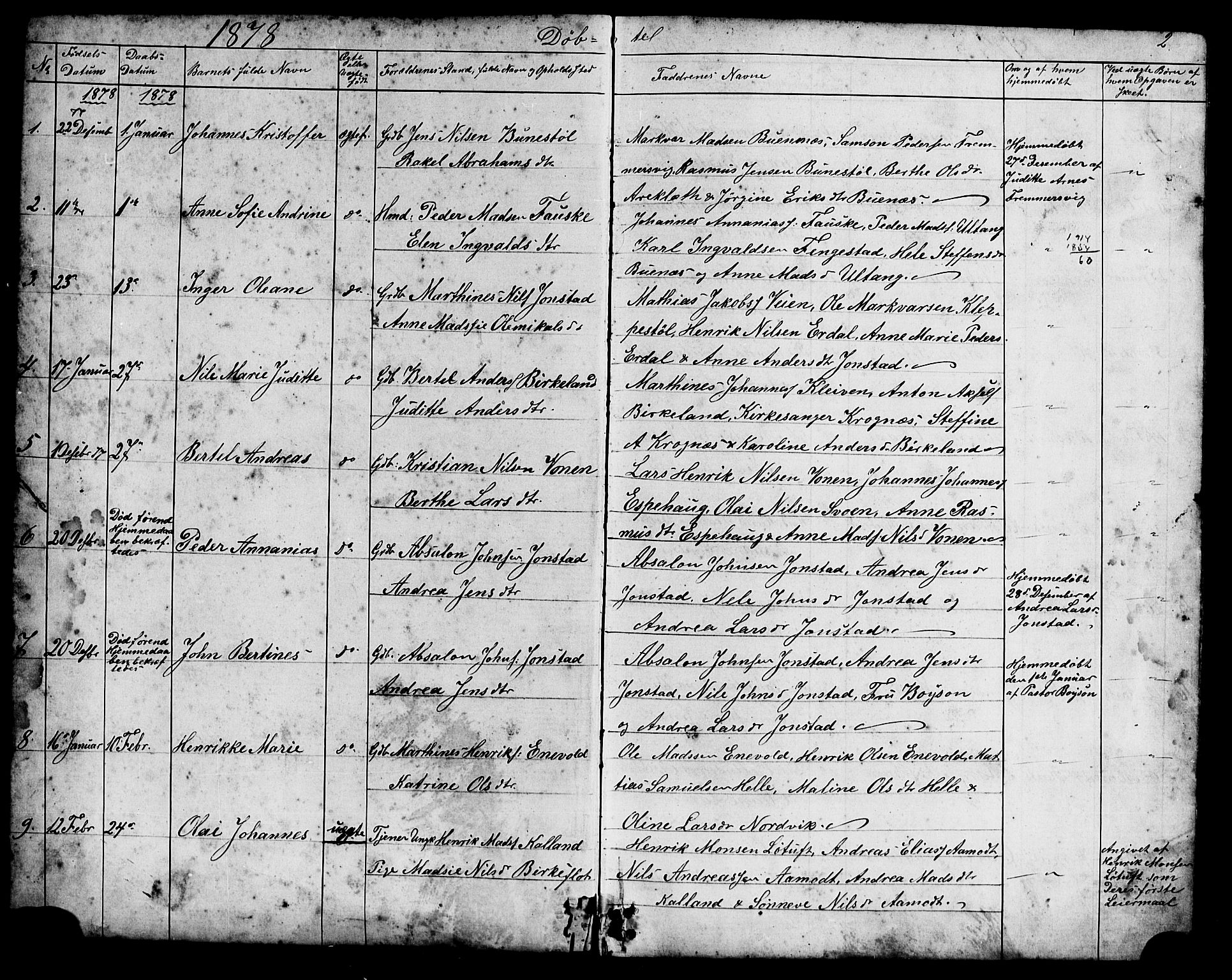 Førde sokneprestembete, SAB/A-79901/H/Hab/Habd/L0002: Parish register (copy) no. D 2, 1878-1880, p. 2