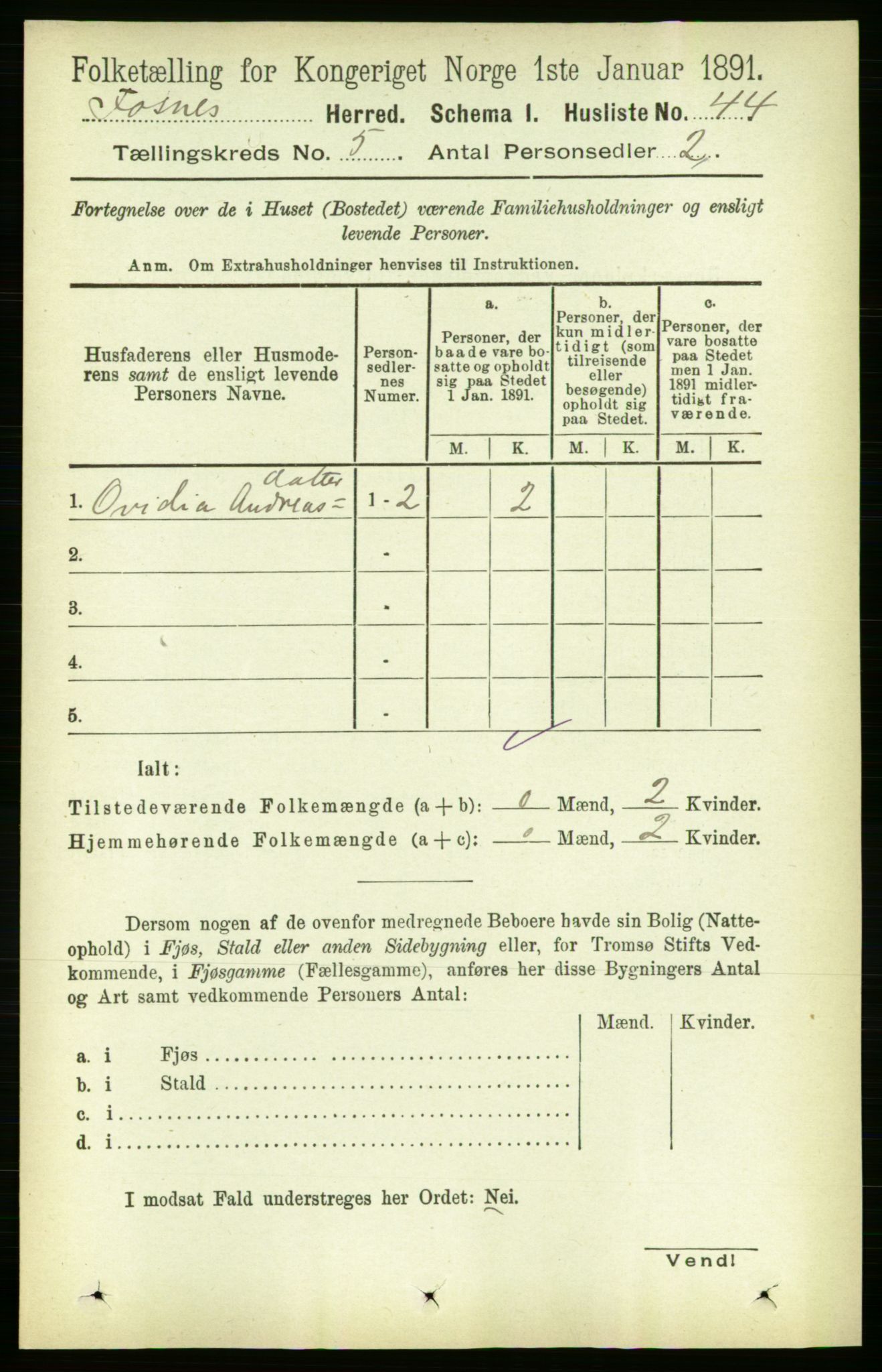 RA, 1891 census for 1748 Fosnes, 1891, p. 1936