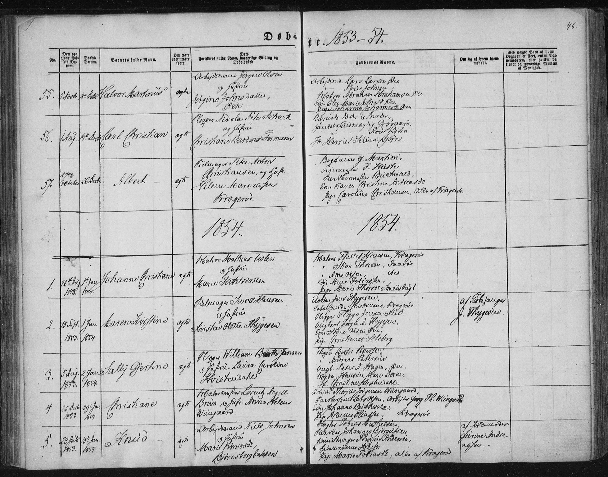 Kragerø kirkebøker, SAKO/A-278/F/Fa/L0006: Parish register (official) no. 6, 1847-1861, p. 46