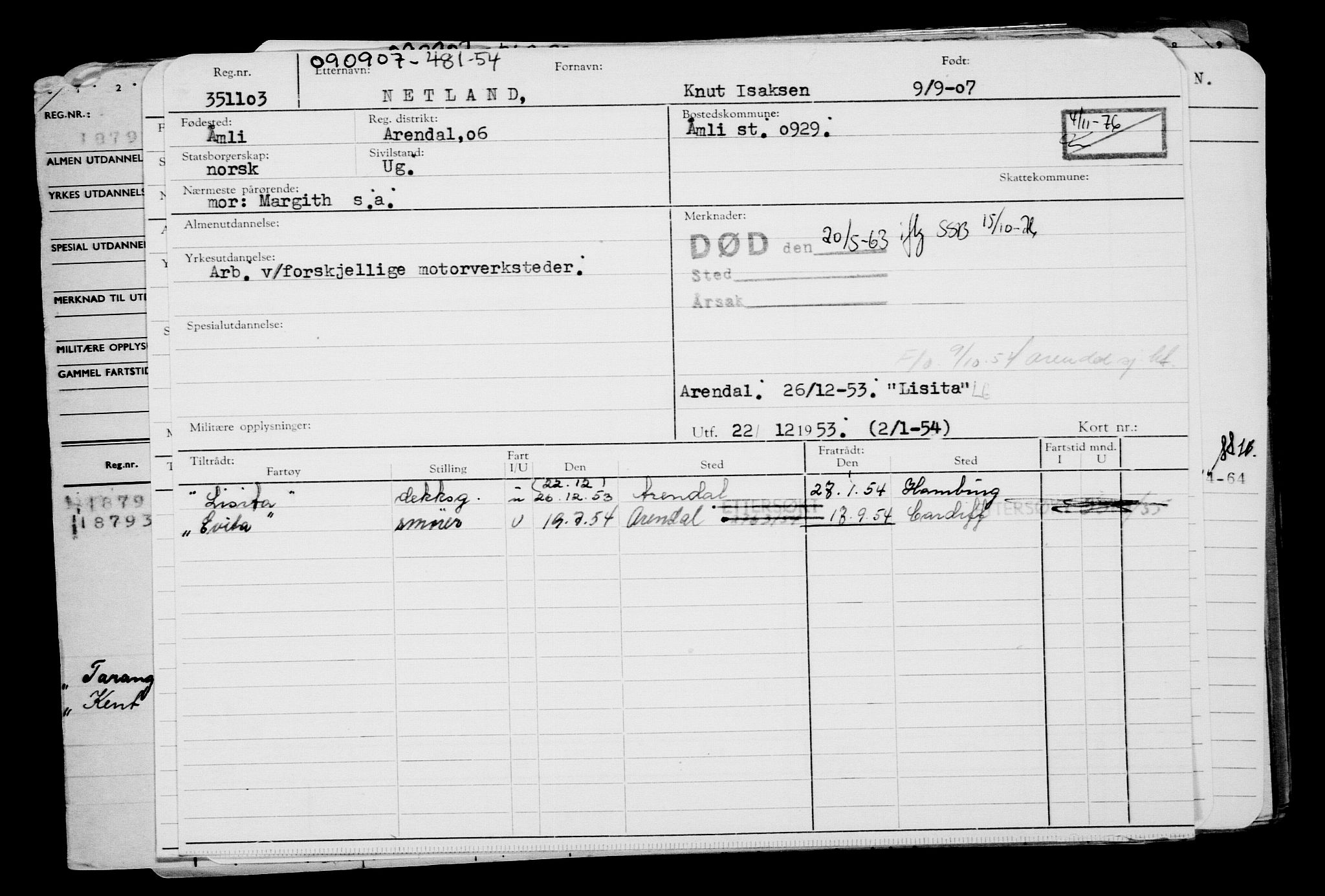 Direktoratet for sjømenn, AV/RA-S-3545/G/Gb/L0073: Hovedkort, 1907, p. 99