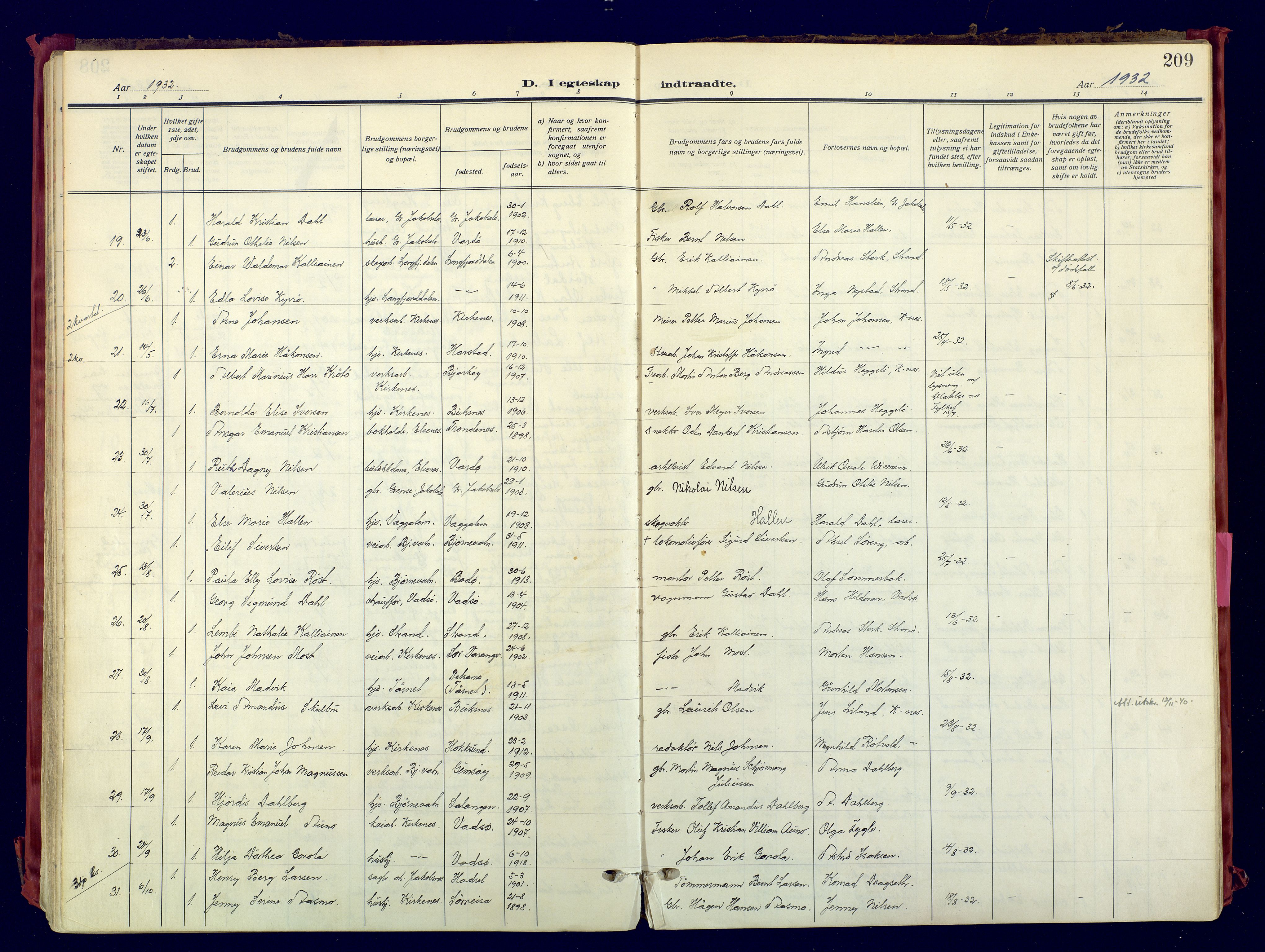 Sør-Varanger sokneprestkontor, SATØ/S-1331/H/Ha/L0007kirke: Parish register (official) no. 7, 1927-1937, p. 209