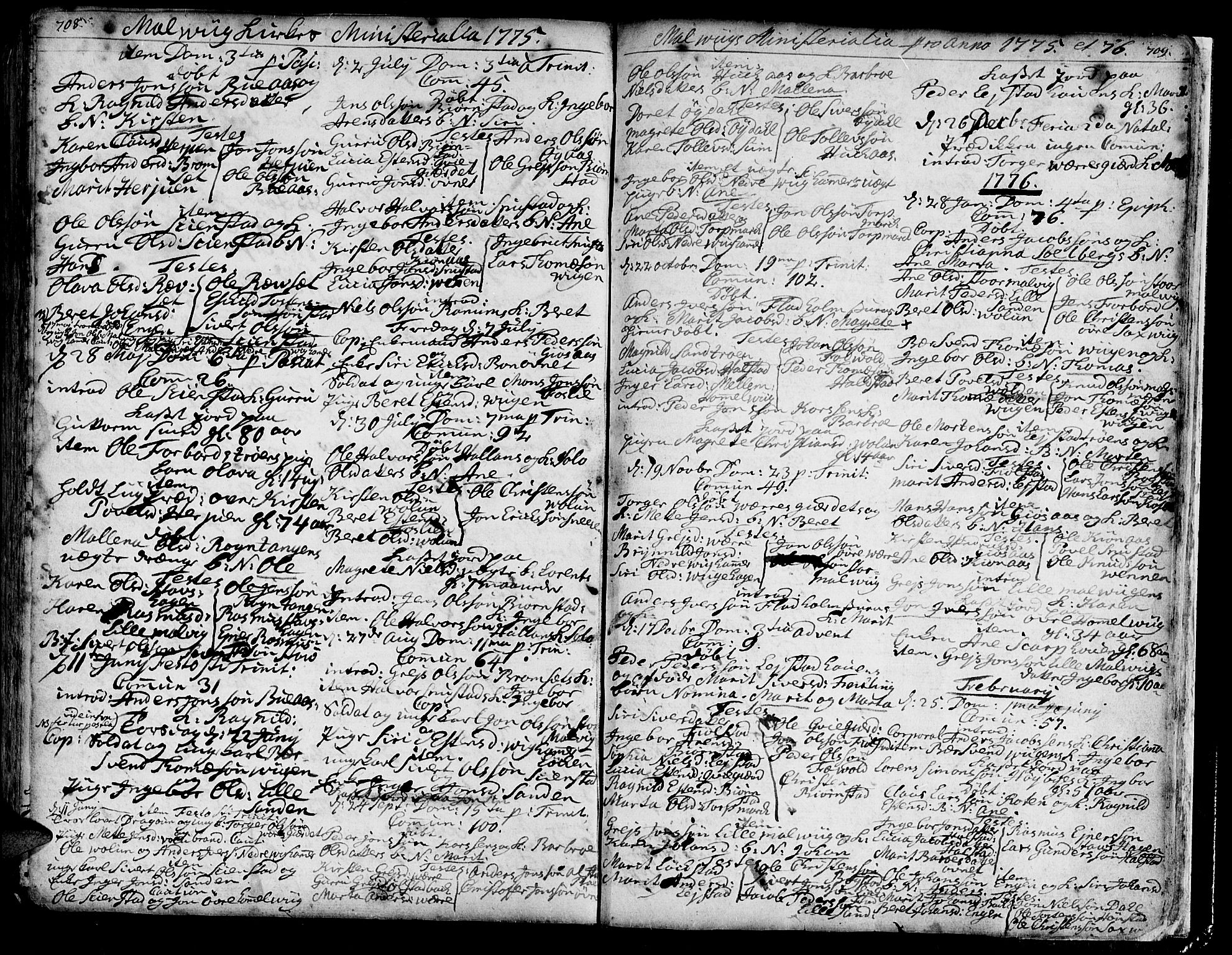 Ministerialprotokoller, klokkerbøker og fødselsregistre - Sør-Trøndelag, SAT/A-1456/606/L0277: Parish register (official) no. 606A01 /3, 1727-1780, p. 708-709
