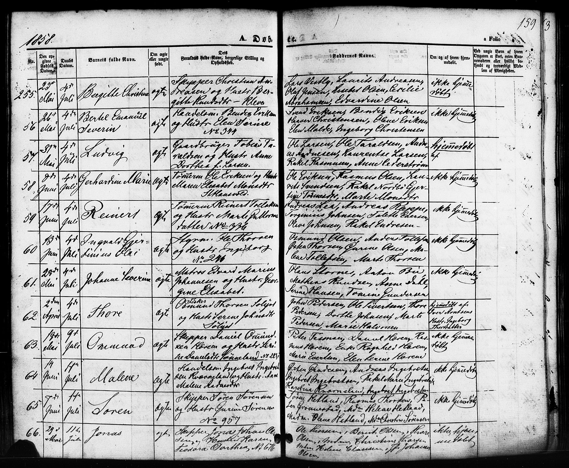 Domkirken sokneprestkontor, SAST/A-101812/001/30/30BB/L0010: Parish register (copy) no. B 10, 1855-1860, p. 159