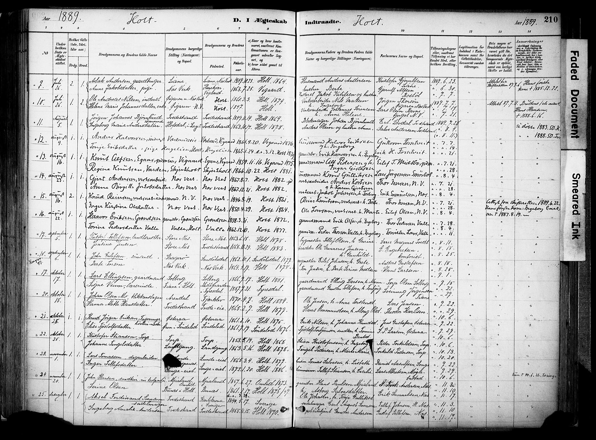 Holt sokneprestkontor, AV/SAK-1111-0021/F/Fa/L0012: Parish register (official) no. A 12, 1885-1907, p. 210