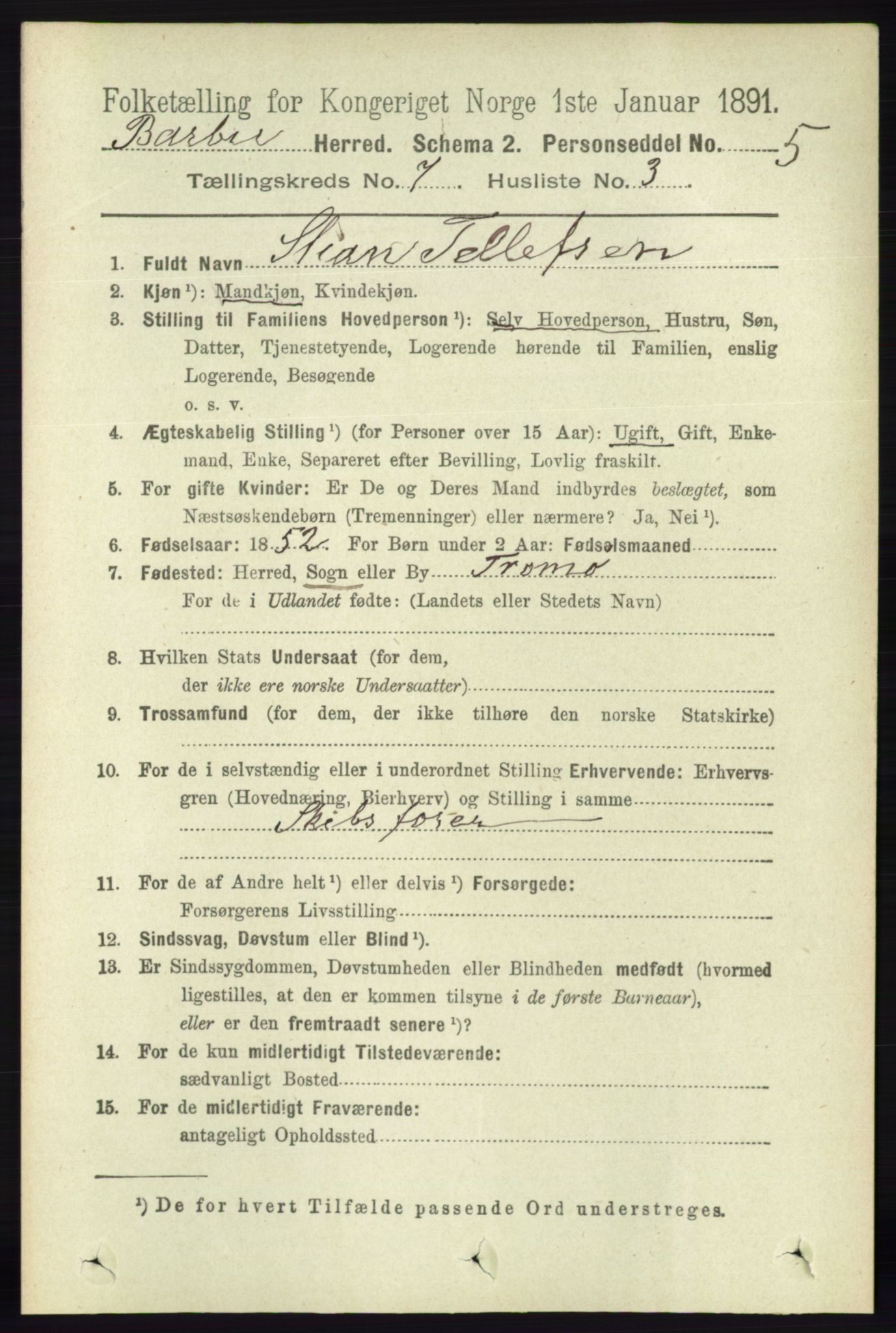 RA, 1891 census for 0990 Barbu, 1891, p. 5068