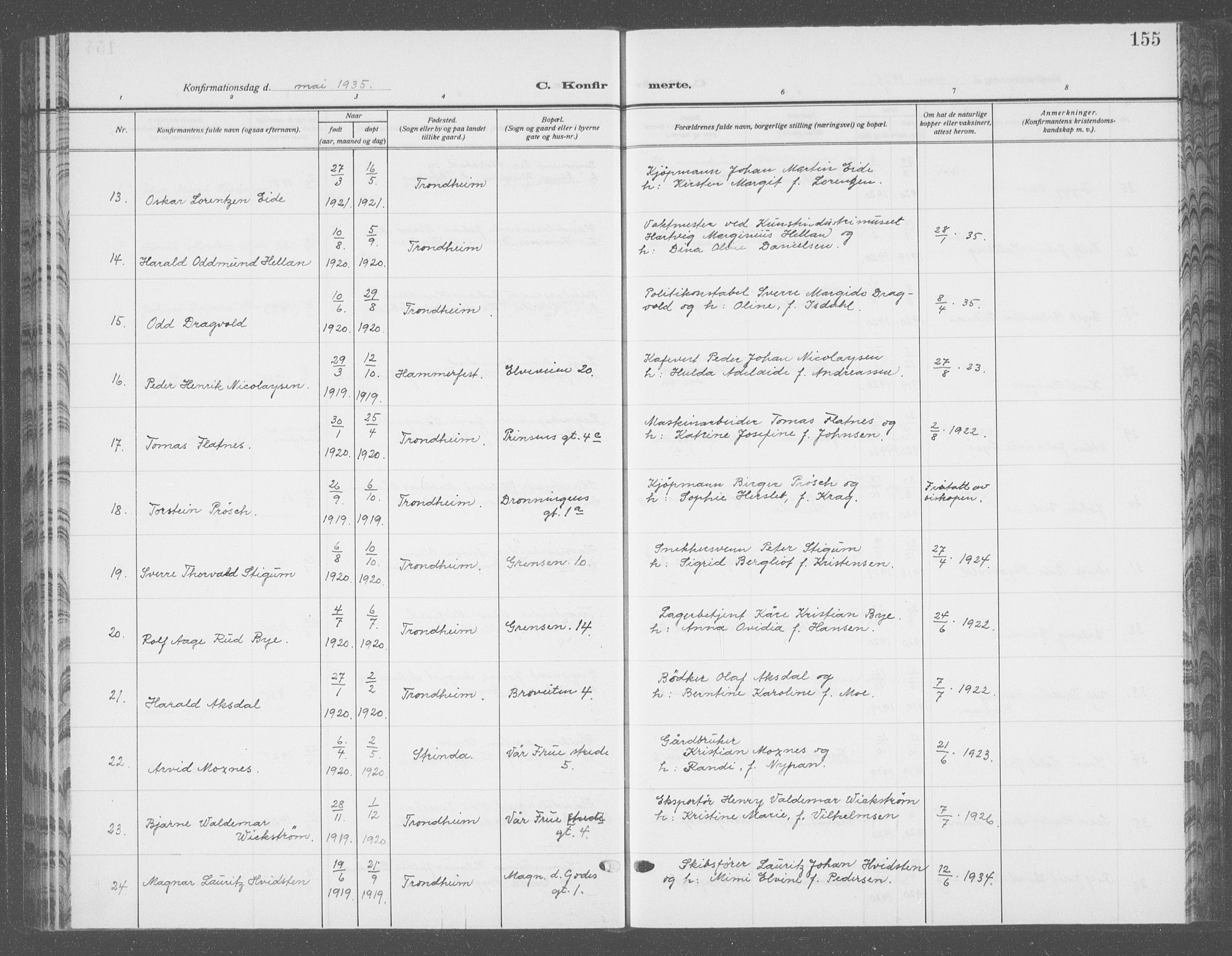 Ministerialprotokoller, klokkerbøker og fødselsregistre - Sør-Trøndelag, AV/SAT-A-1456/601/L0099: Parish register (copy) no. 601C17, 1928-1941, p. 155