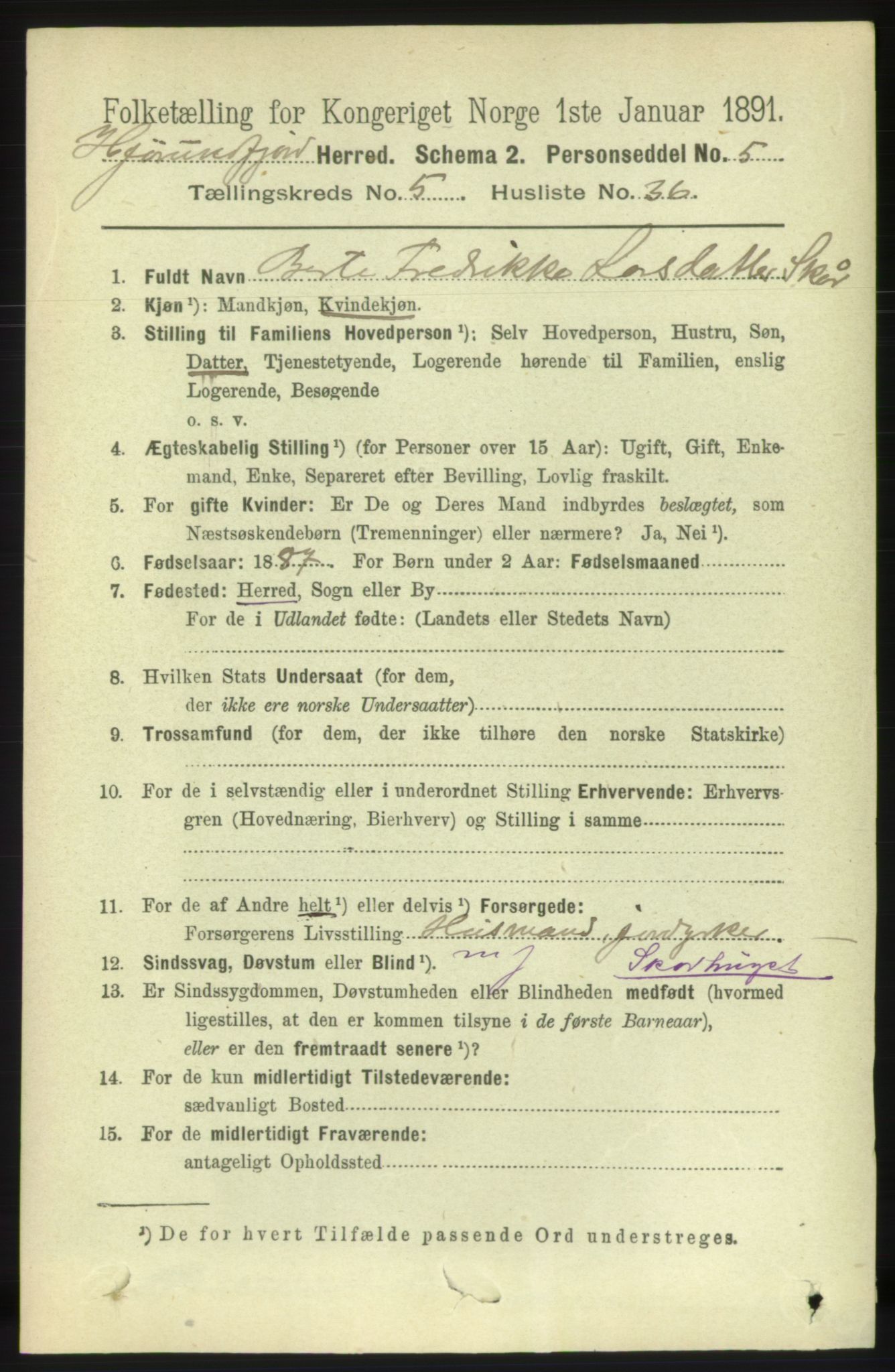 RA, 1891 census for 1522 Hjørundfjord, 1891, p. 1158