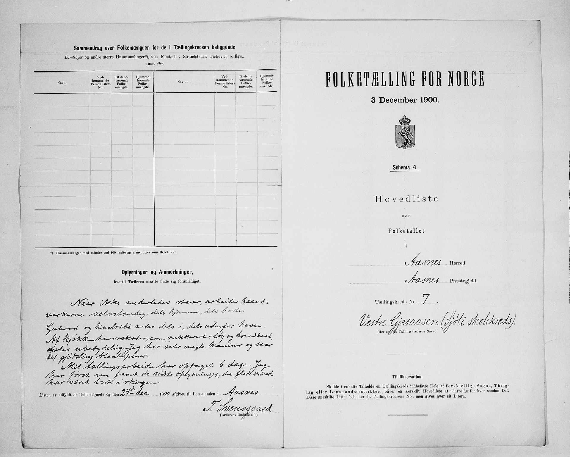 SAH, 1900 census for Åsnes, 1900, p. 39