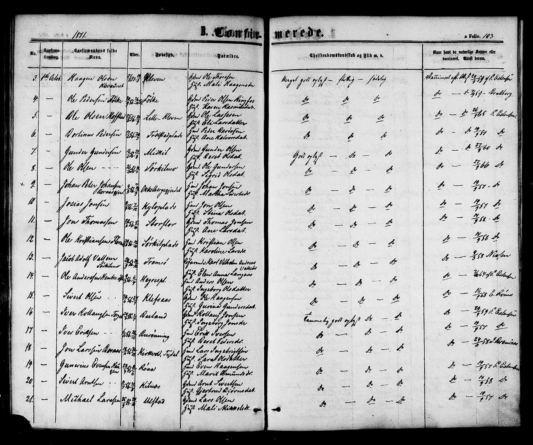 Ministerialprotokoller, klokkerbøker og fødselsregistre - Nord-Trøndelag, SAT/A-1458/703/L0029: Parish register (official) no. 703A02, 1863-1879, p. 103