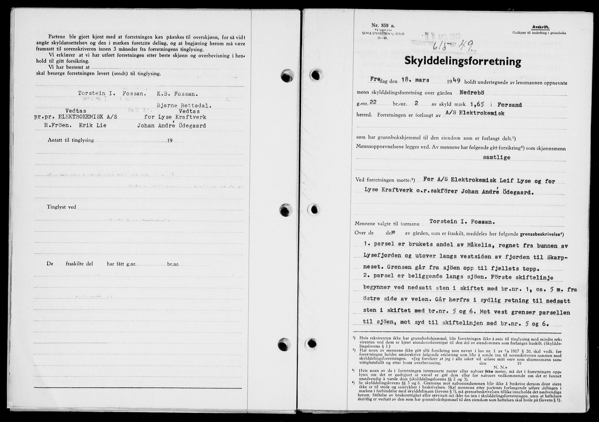 Ryfylke tingrett, AV/SAST-A-100055/001/II/IIB/L0104: Mortgage book no. 83, 1948-1949, Diary no: : 615/1949