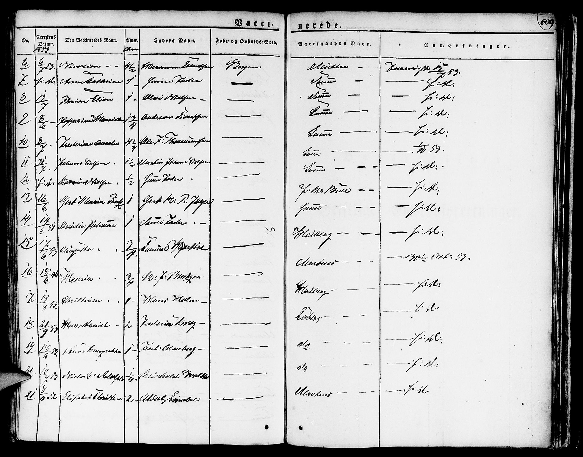 Nykirken Sokneprestembete, SAB/A-77101/H/Haa/L0012: Parish register (official) no. A 12, 1821-1844, p. 609